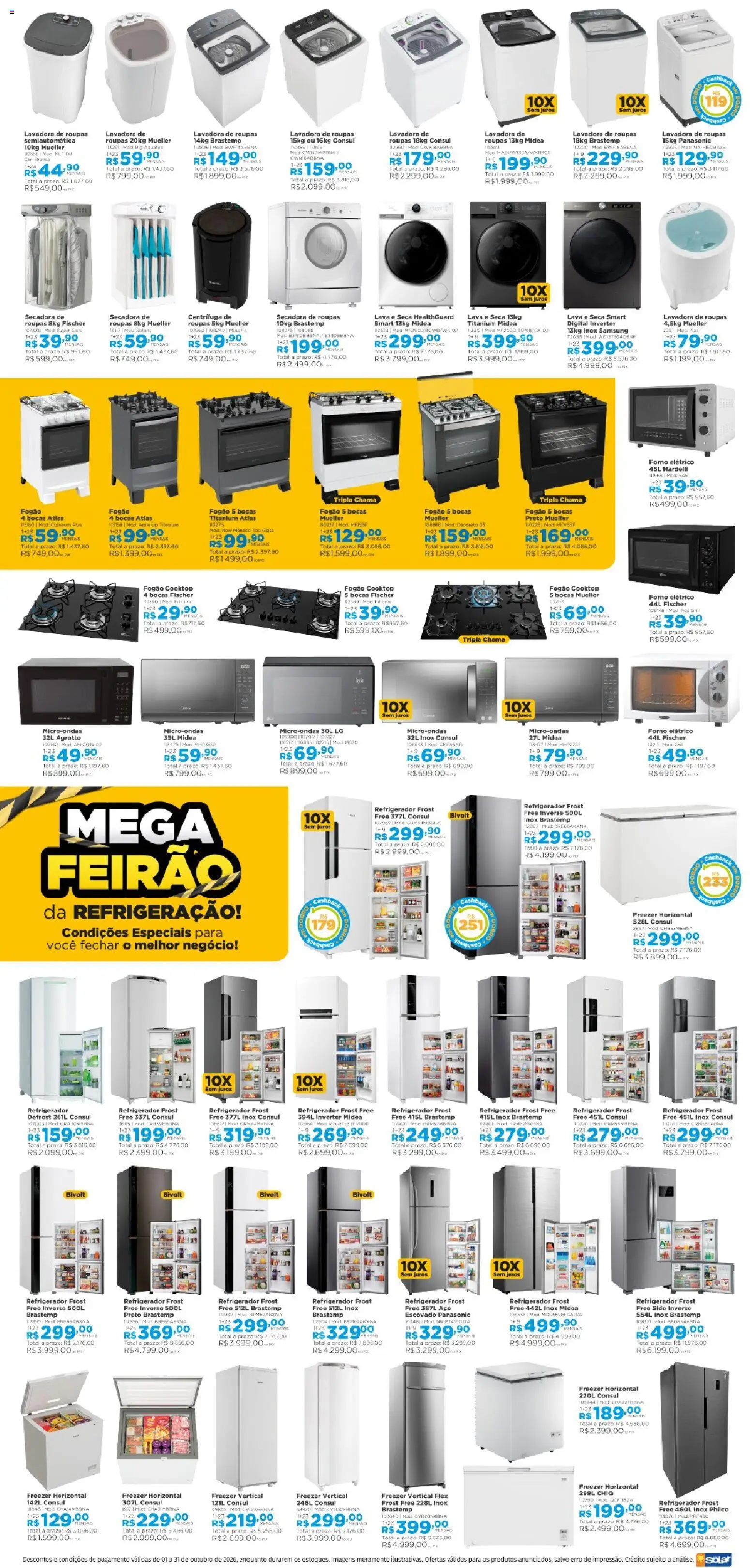 Lojas Solar Folheto - válido de 01/10/2026 | Página: 9 | Produtos: Fogão, Microondas, Chá, Fogão 5 bocas