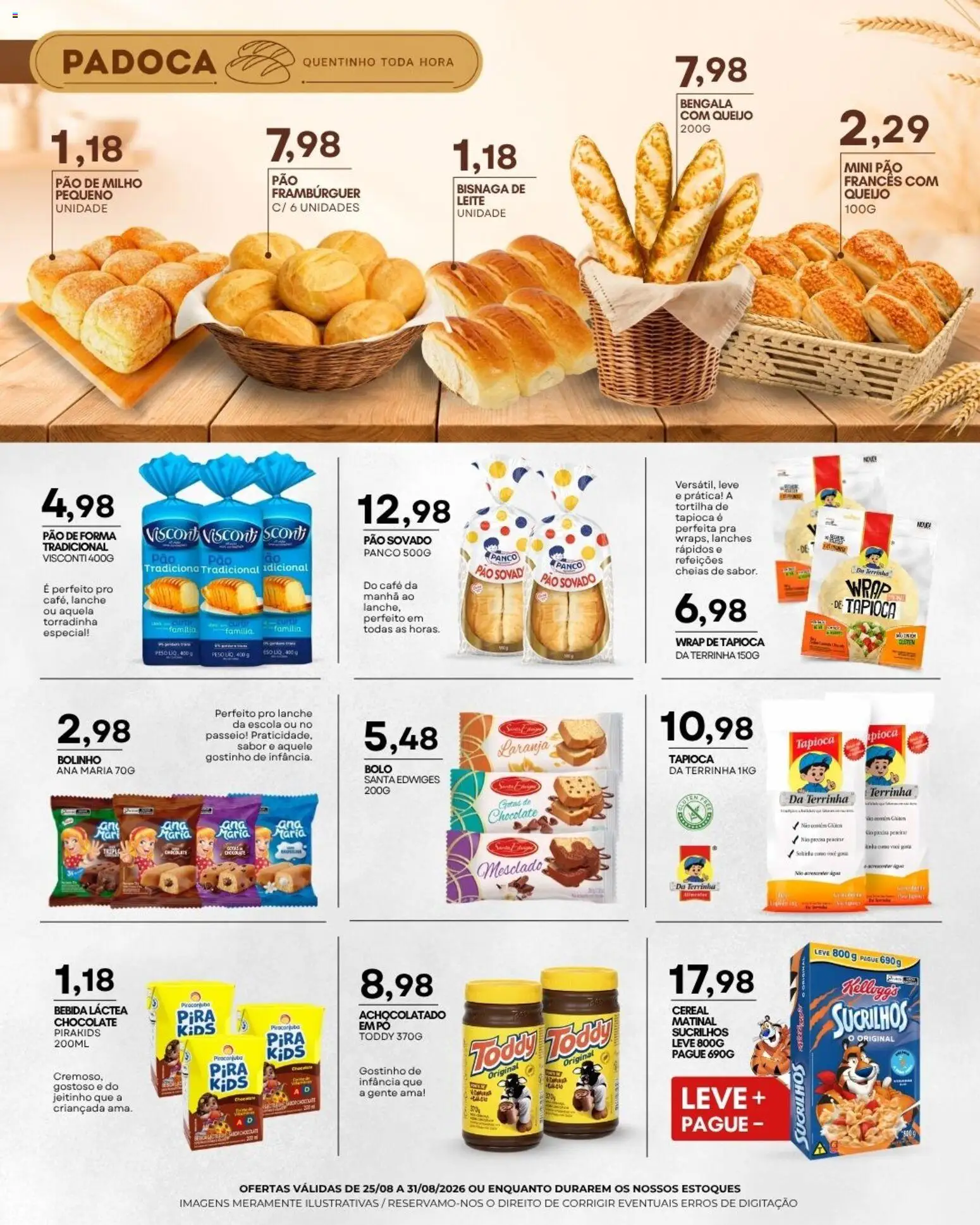 Mercadão Atacadista Folheto - válido de 25/08/2026 | Página: 7 | Produtos: Achocolatado, Tapioca, Pão, Bolo