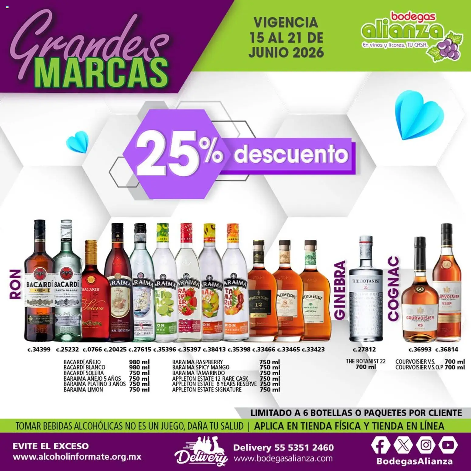 Nuevas ofertas de Bodegas Alianza válidas en toda la República Mexicana desde el 15.06.2026. ¡Encuentra las mejores ofertas en Bodegas Alianza catálogo Grandes Marcas! | Página: 8 | Productos: Limón, Mango, Ginebra