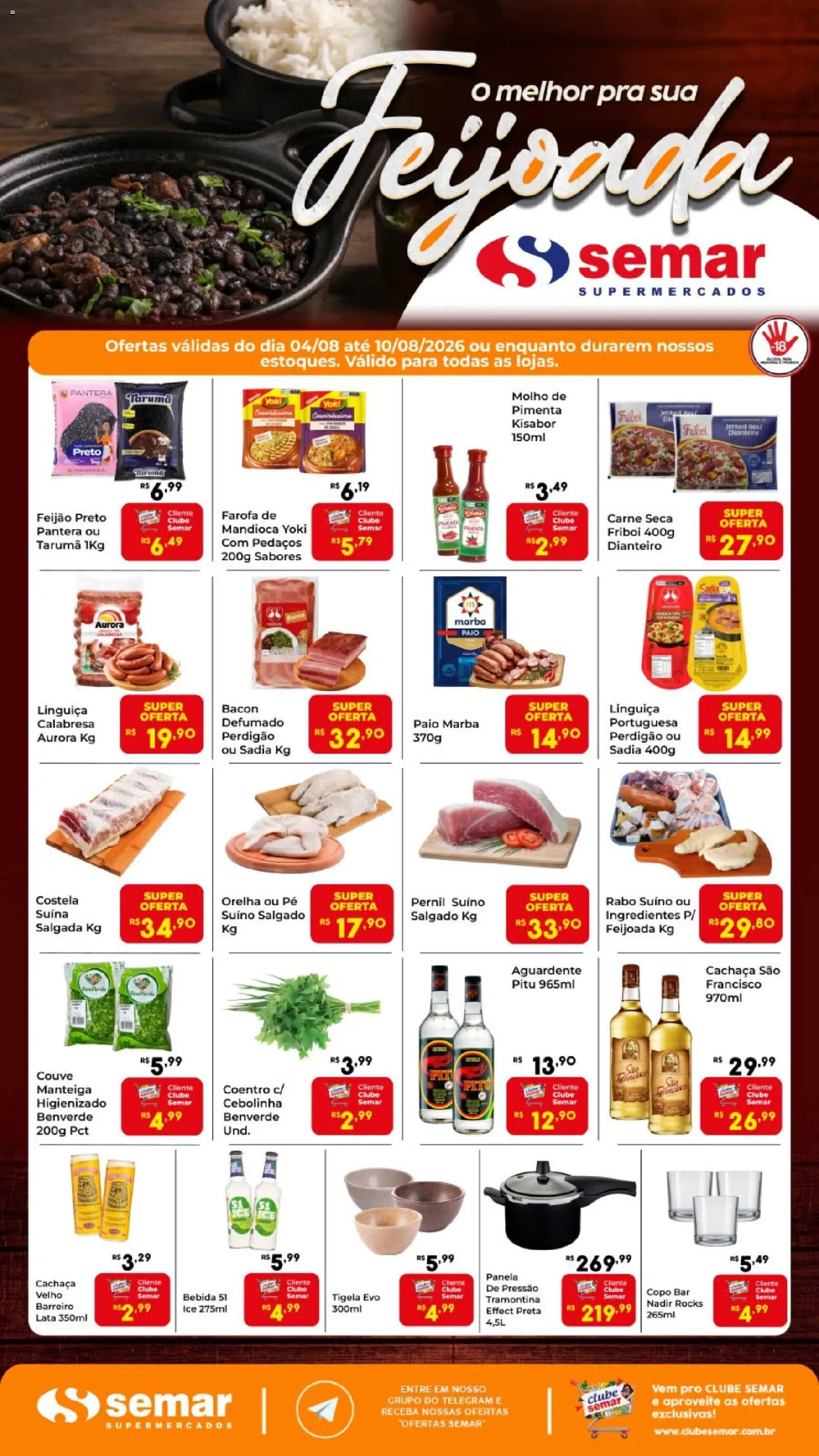 Semar Supermercado Folheto - válido de 04/08/2026 | Página: 1 | Produtos: Panela, Pernil, Manteiga, Carne