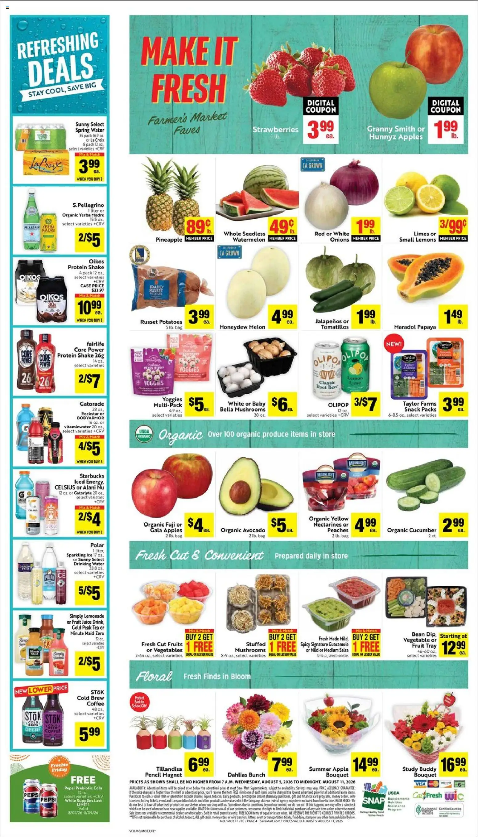 Save Mart Weekly Ad - valid from 08/05/2026 | Page: 4 | Products: Wine, Strawberries, Vegetables, Fruits