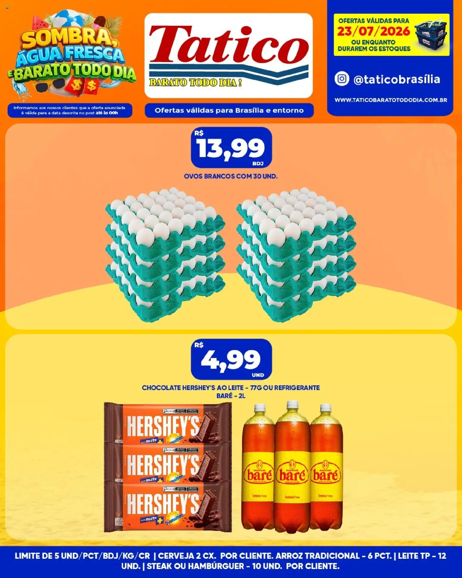 Tatico Folheto - válido de 23/07/2026 | Página: 6 | Produtos: Ovos, Chocolate, Hambúrguer, Refrigerante