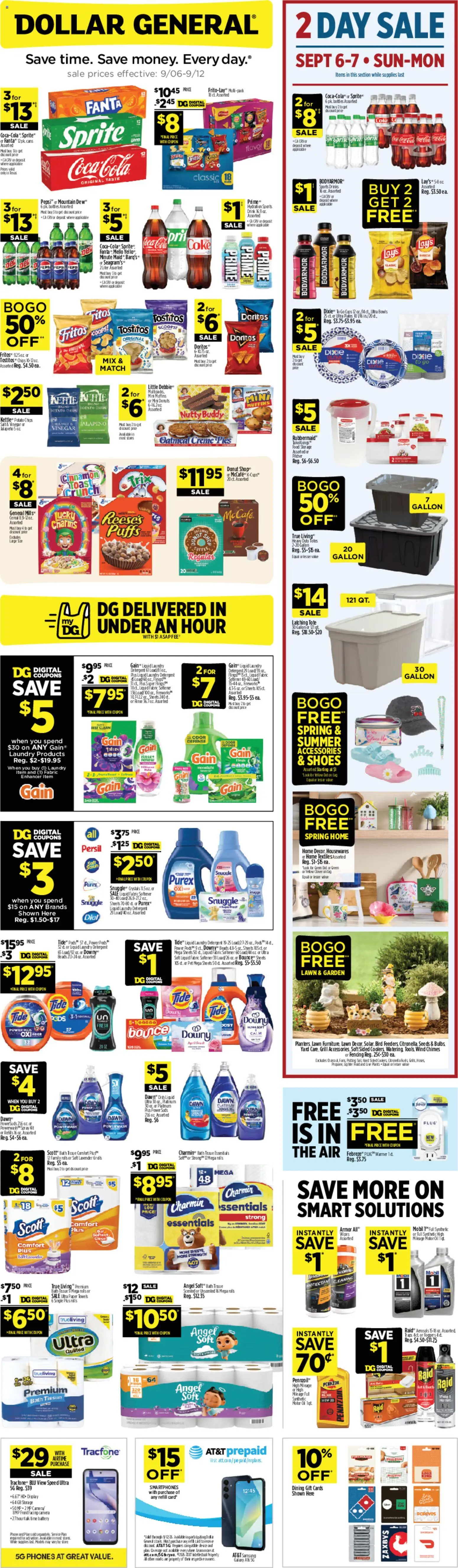 Dollar General Weekly Ad - TX - valid from 09/06/2026 | Page: 1 | Products: Detergent, Cereal, Sprite, Fireworks