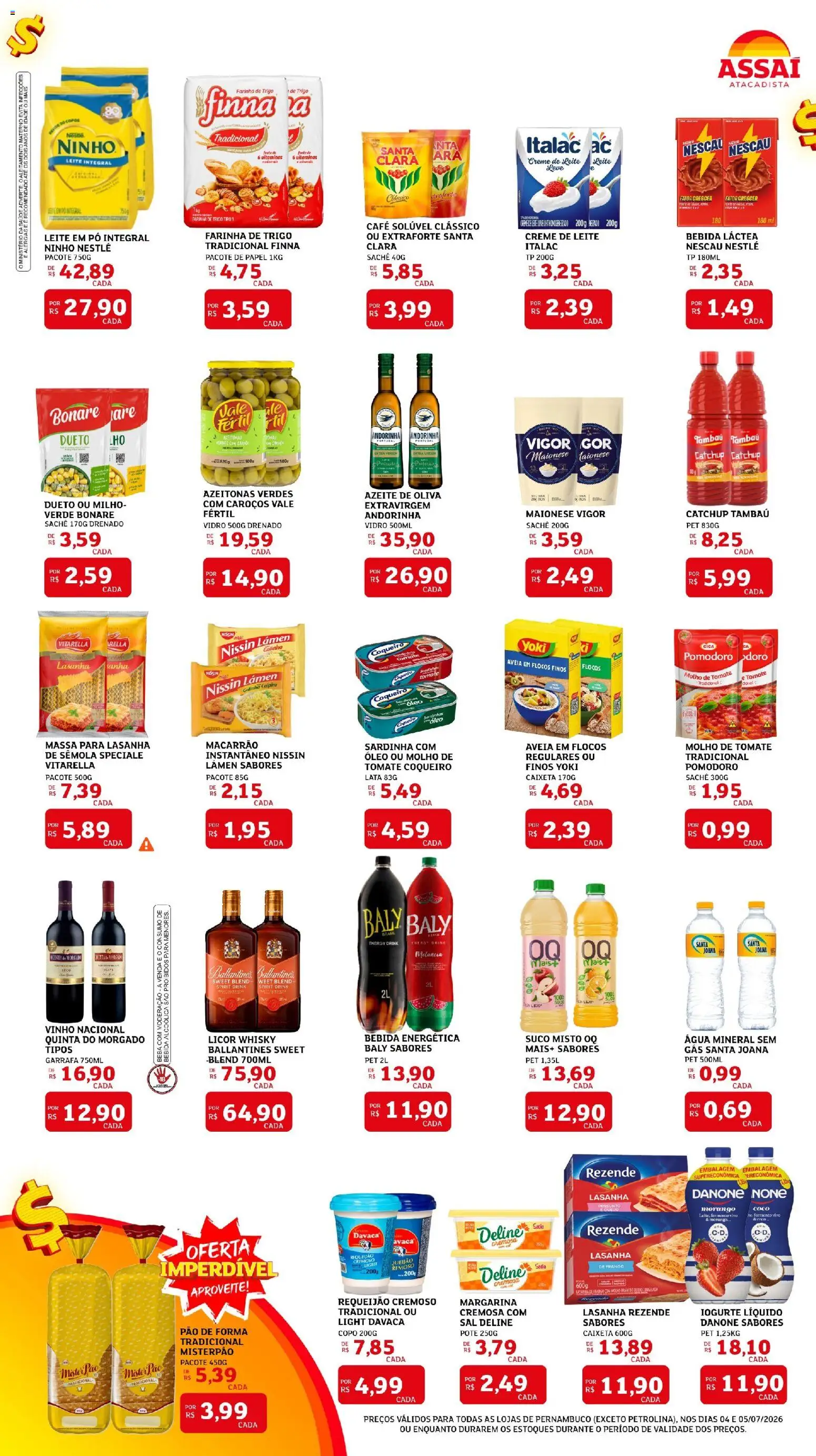 Assaí Atacadista Folheto - válido de 04/07/2026 | Página: 2 | Produtos: Pó, Leite integral, Vinho, Margarina