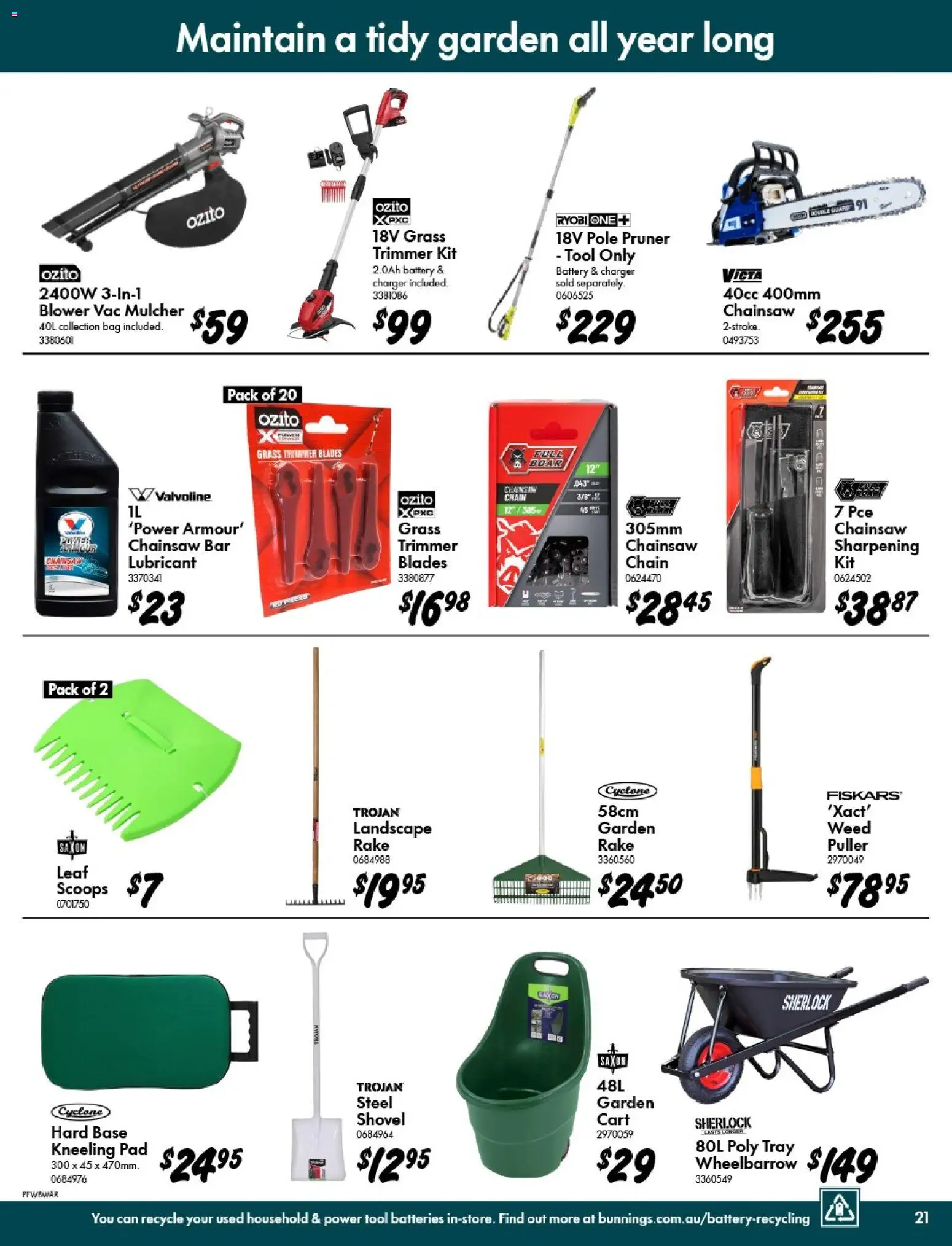 Bunnings Warehouse catalogue - valid from 20.05.2026 | Page: 21 | Products: Chain, Charger, Lubricant, Bag