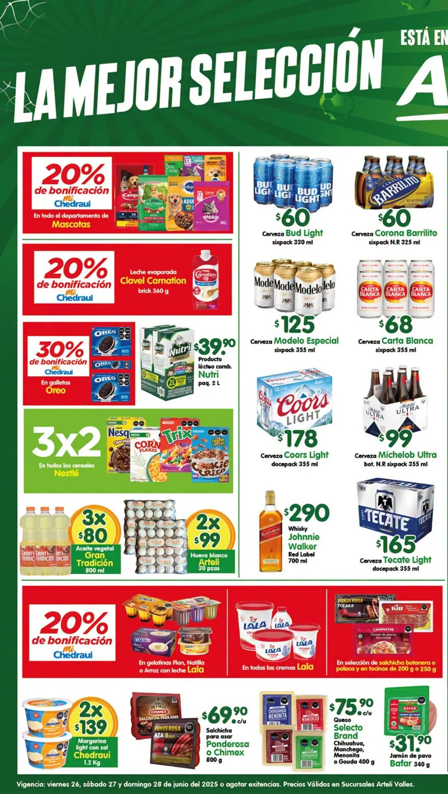Nuevas ofertas de Arteli válidas en toda la República Mexicana desde el 26/06/2026. ¡Encuentra las mejores ofertas en Arteli folleto Valles! | Página: 1 | Productos: Tocino, Huevo, Leche, Cereales