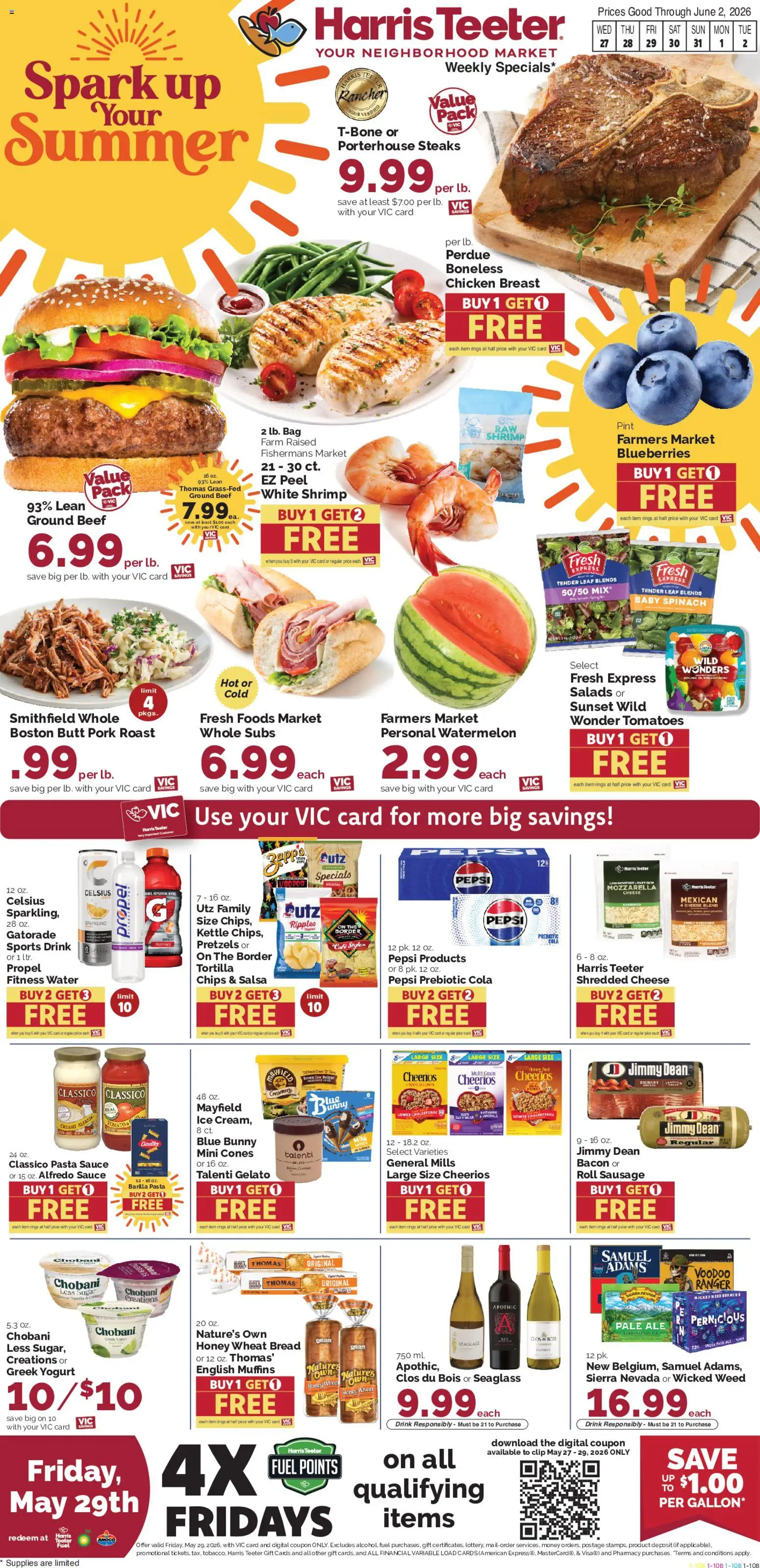 Harris Teeter Weekly Ad - SC - valid from 27.05.2026 | Page: 1 | Products: Spinach, Pasta, Sugar, Watermelon