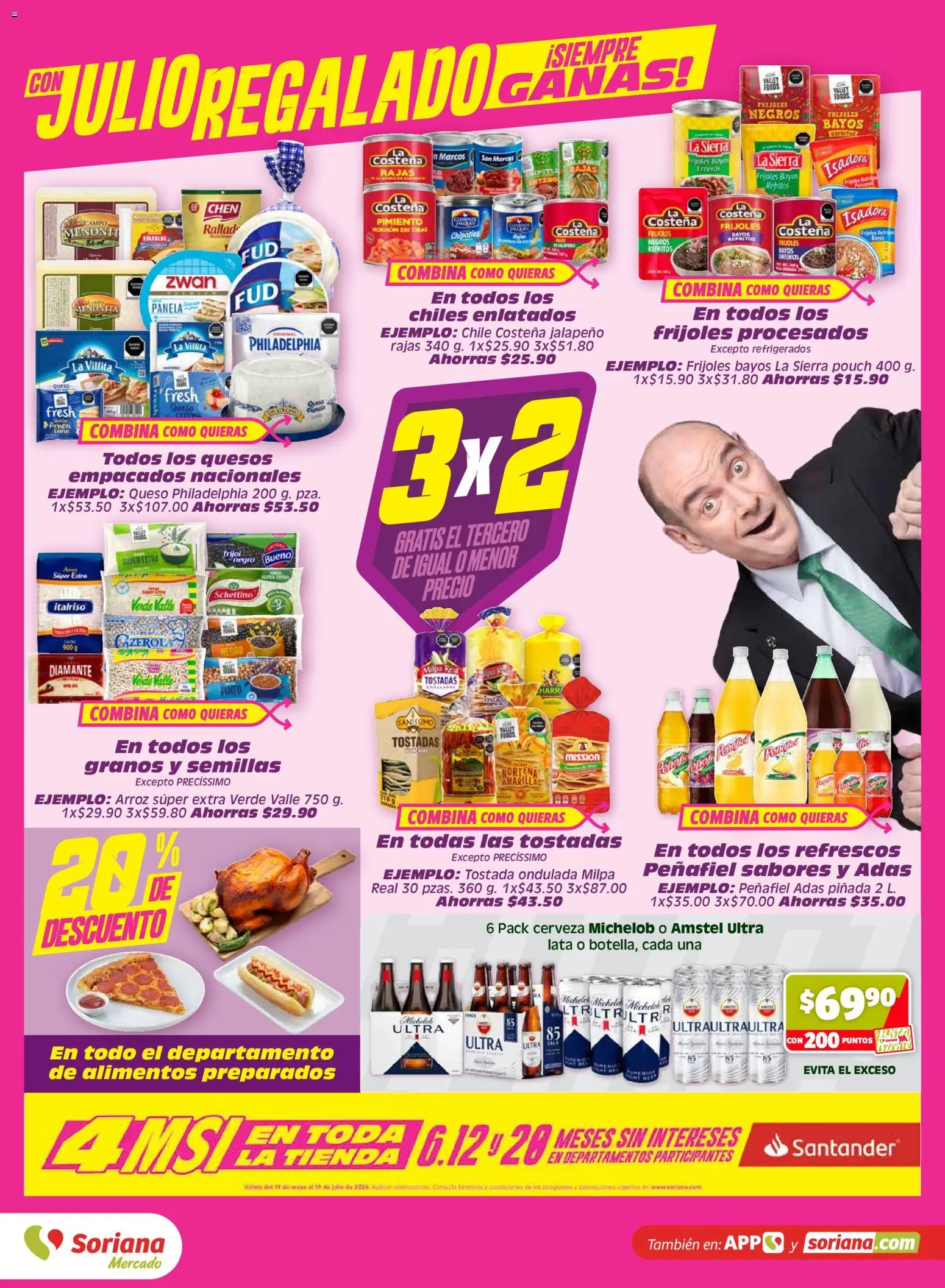 Nuevas ofertas de Soriana válidas en toda la República Mexicana desde el 12.06.2026. ¡Encuentra las mejores ofertas en Soriana Julio Regalado Mercado Nacional! | Página: 3 | Productos: Queso, Semillas, Pimiento, Sierra