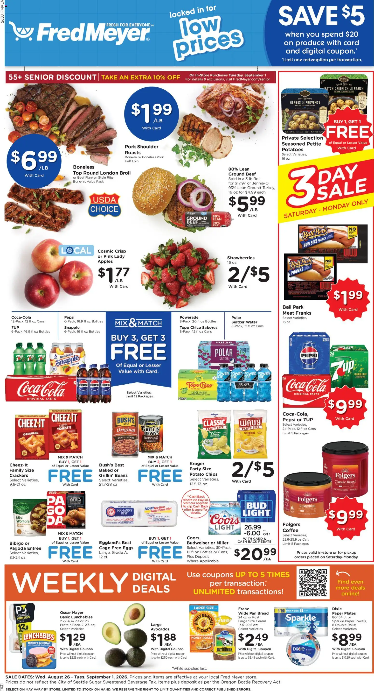 Fred Meyer Weekly Ad - valid from 08/26/2026 | Page: 1 | Products: Crackers, Honey, Tea, Beans