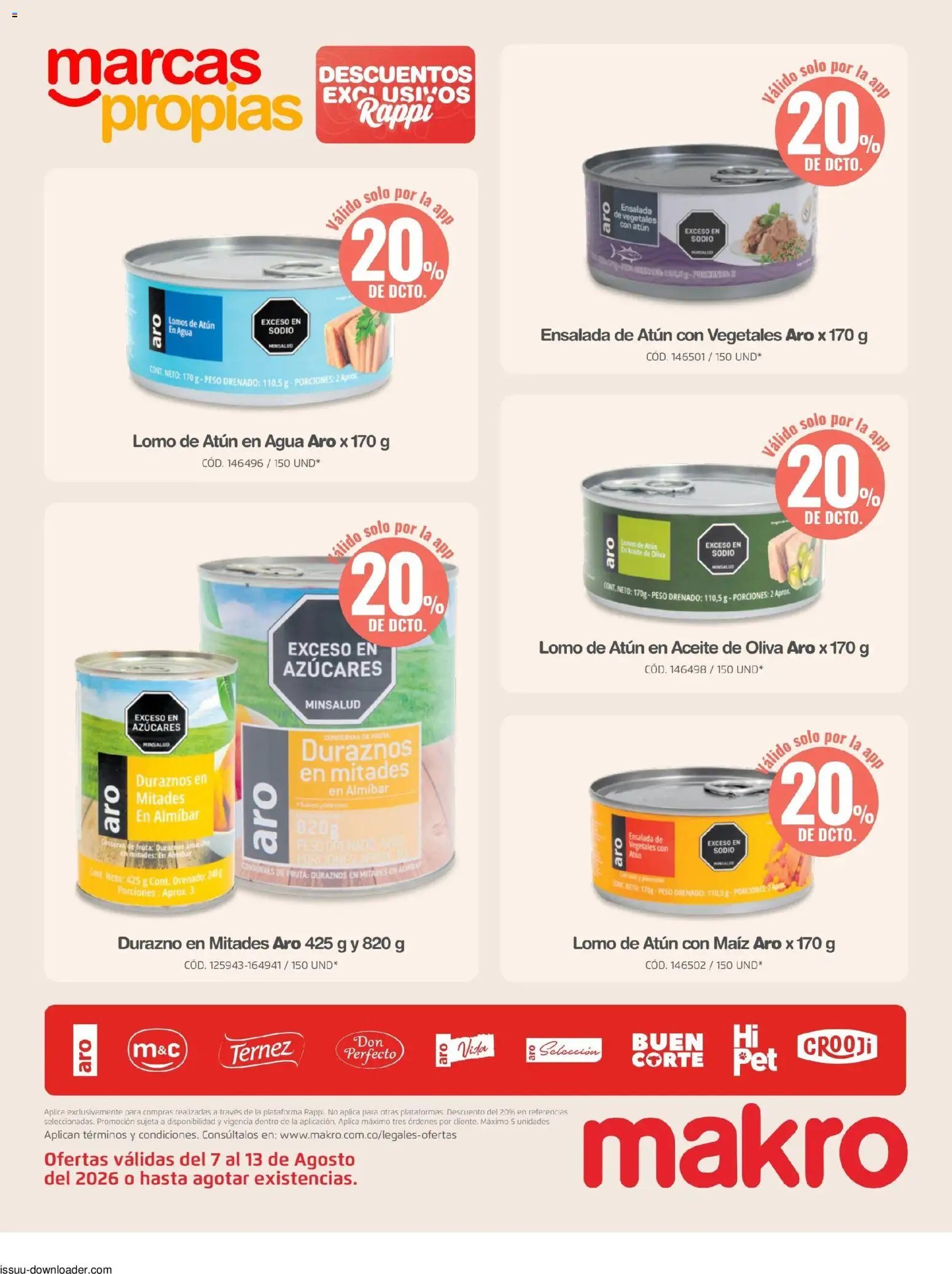 Makro revista - valida desde el 07/08/2026 | Página: 10 | Productos: Agua, Aceite de oliva, Ensalada de atún, Durazno