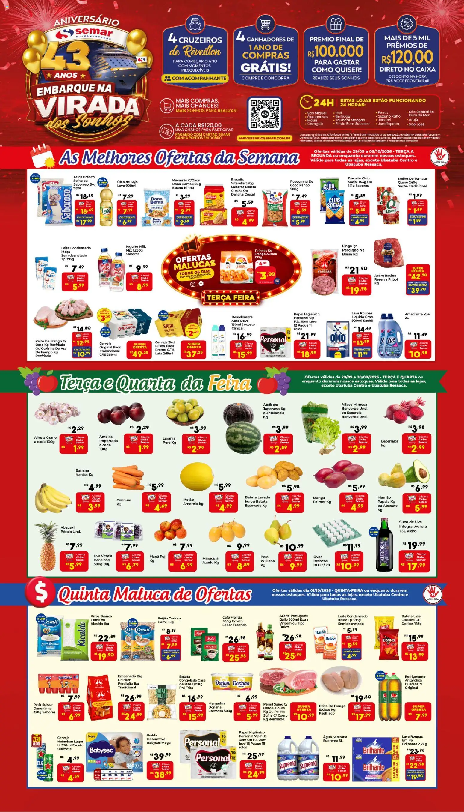 Semar Supermercado Folheto - válido de 29/09/2026 | Página: 1 | Produtos: Linguiça, Caixa, Água, Batata