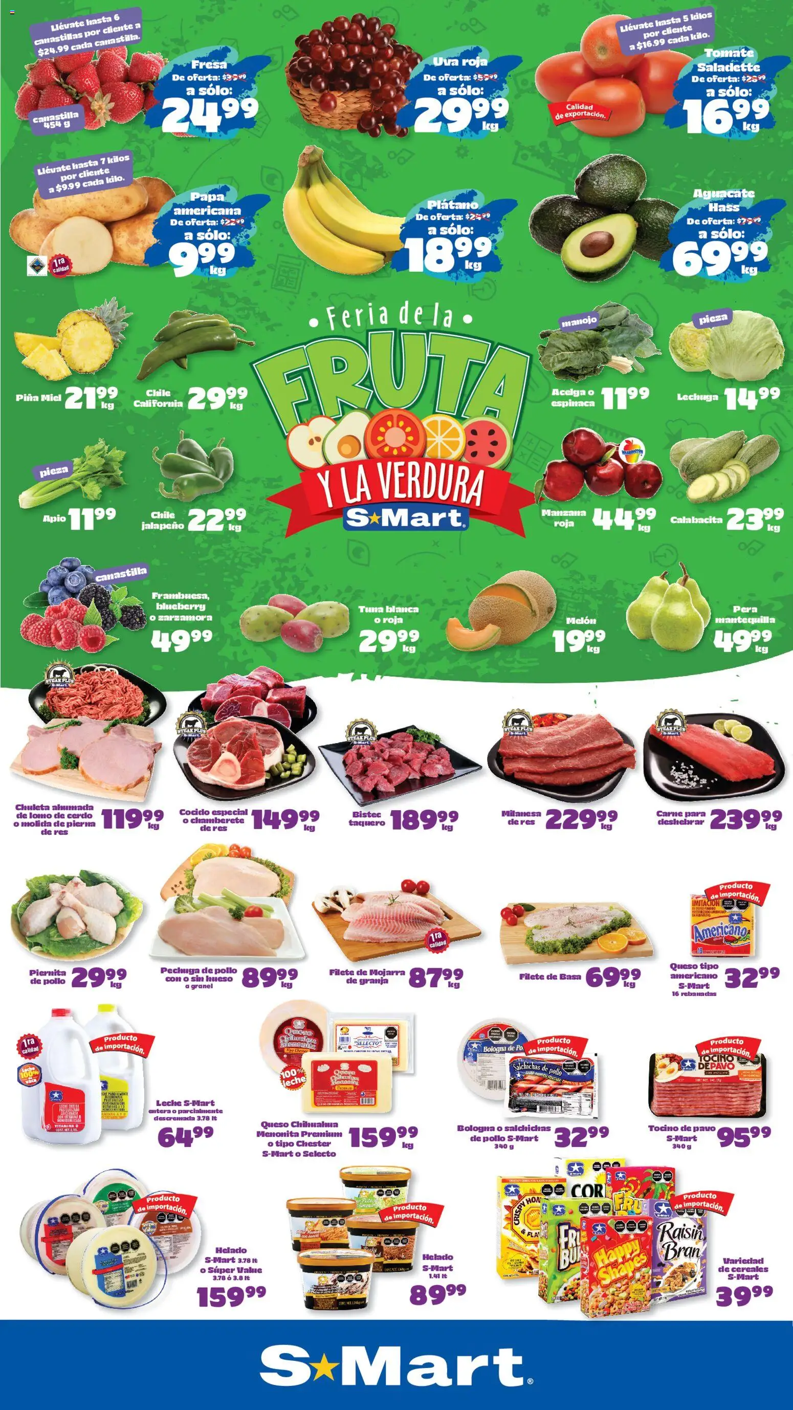 Nuevas ofertas de S-Mart válidas en toda la República Mexicana desde el 04/08/2026. ¡Encuentra las mejores ofertas en S-Mart folleto Juárez! | Página: 1 | Productos: Tomate, Manzana, Lechuga, Cerdo