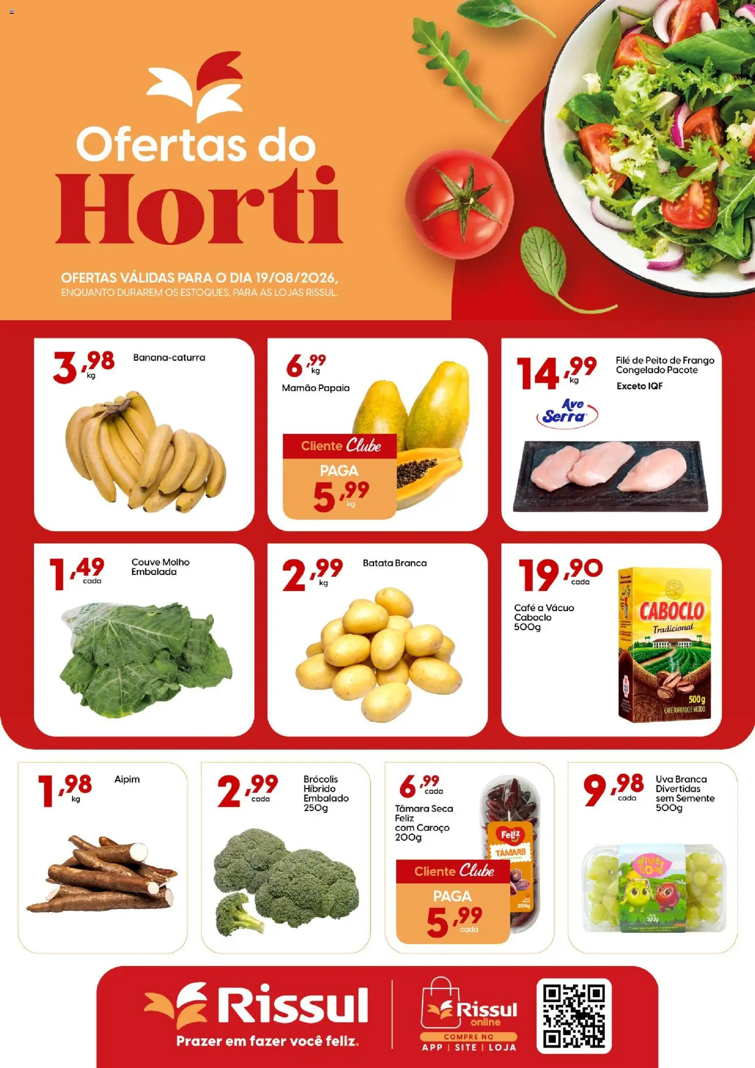 Rissul Folheto - válido de 19/08/2026 | Página: 1 | Produtos: Uva, Mamão, Frango, Peito de frango