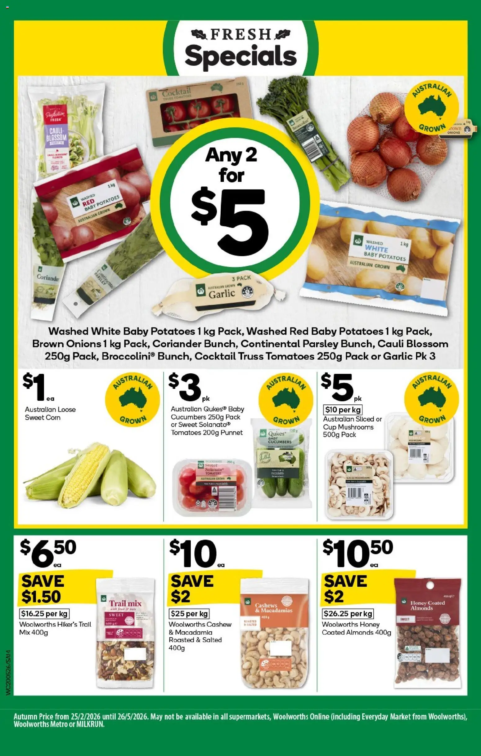 Woolworths catalogue - valid from 20.05.2026 | Page: 14 | Products: Honey, Tomatoes, Potatoes, Onions