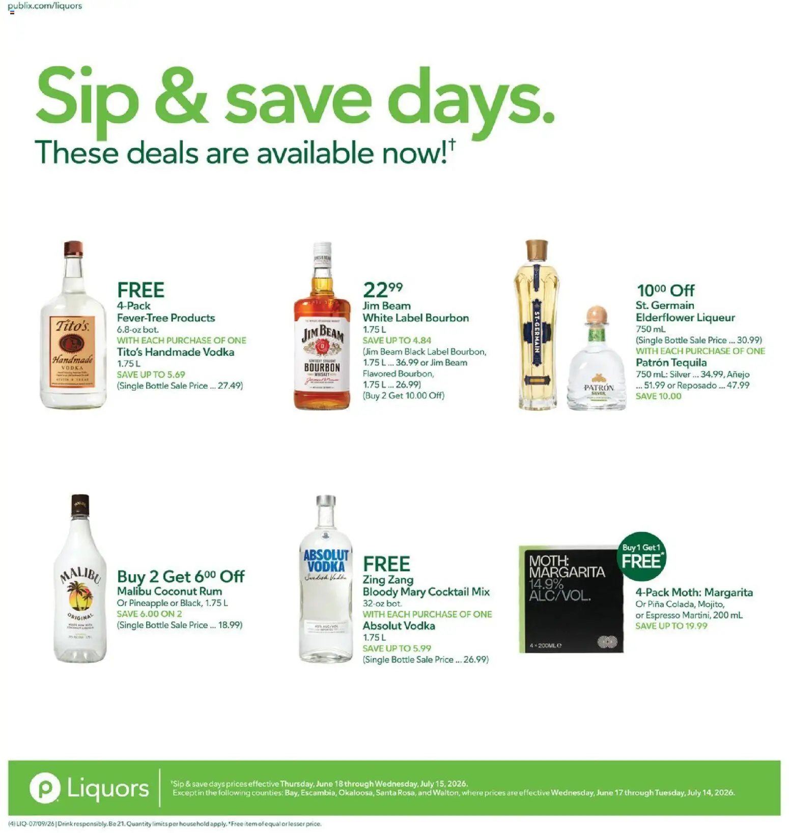 Publix Liquor Ad - valid from 07/09/2026 | Page: 4 | Products: Pineapple, Bourbon, Vodka