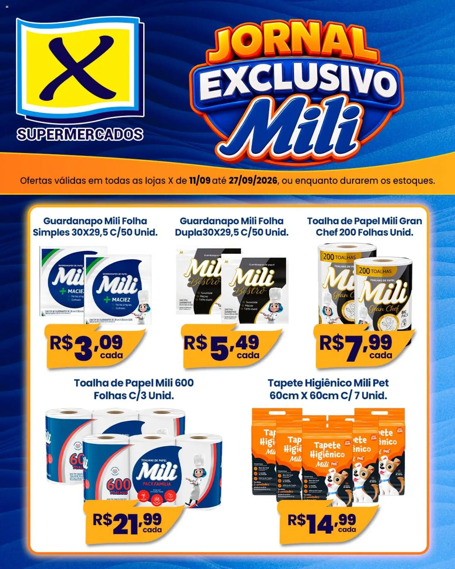 X Supermercados Folheto - válido de 11/09/2026 | Página: 1 | Produtos: Toalhas de papel, Tapete higiênico, Pá, Guardanapo
