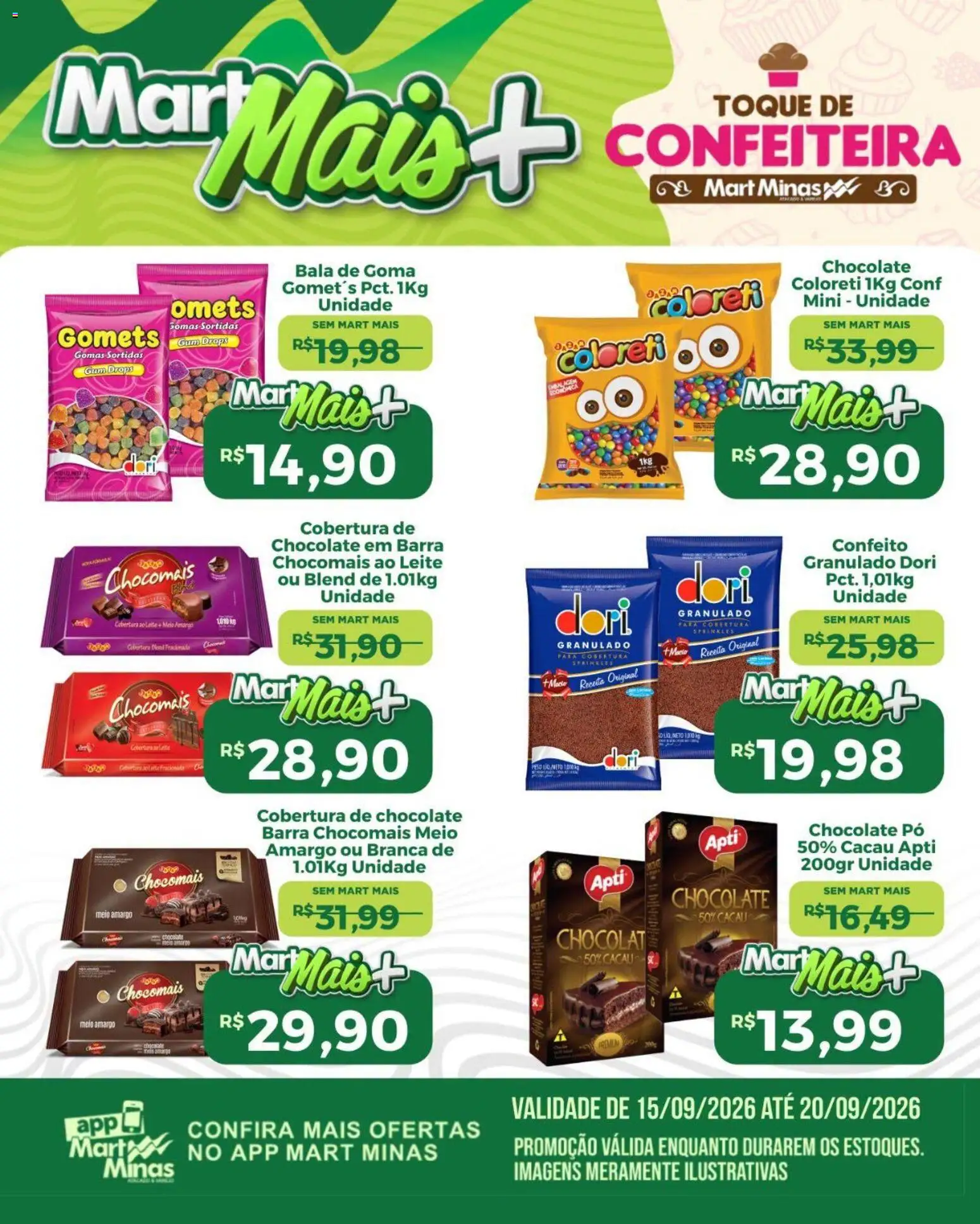 Mart Minas Folheto - válido de 15/09/2026 | Página: 1 | Produtos: Pó, Chocolate em barra, Granulado, Bala