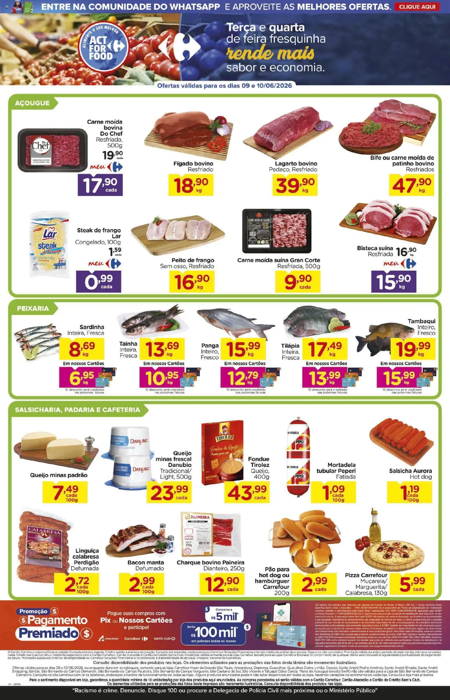 Carrefour Folheto - válido de 09.06.2026 | Página: 2 | Produtos: Queijo, Pizza, Mortadela, Sardinha