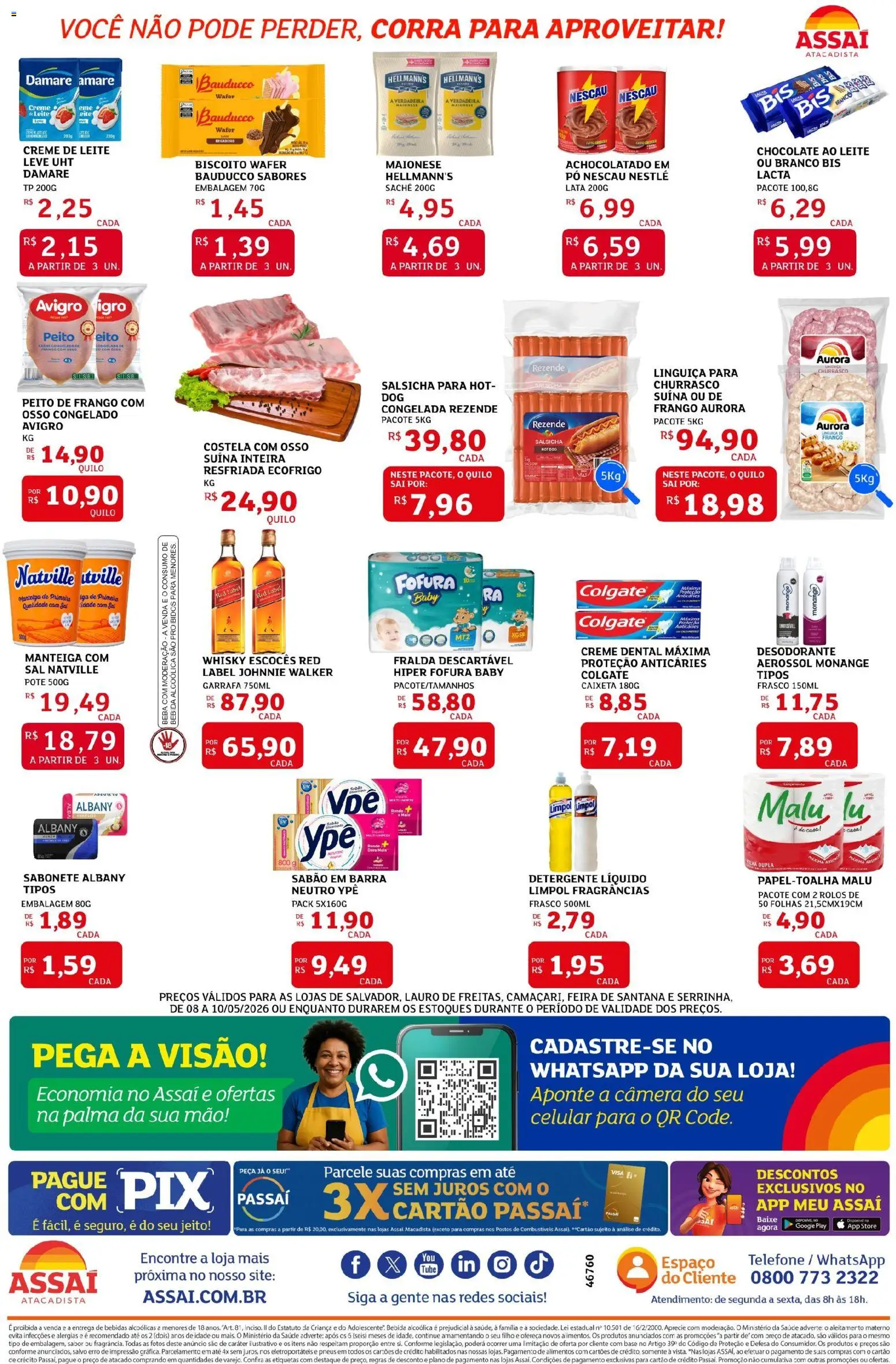 Assaí Atacadista Folheto - válido de 08.05.2026 | Página: 2 | Produtos: Whisky, Chocolate, Sabonete, Creme de leite