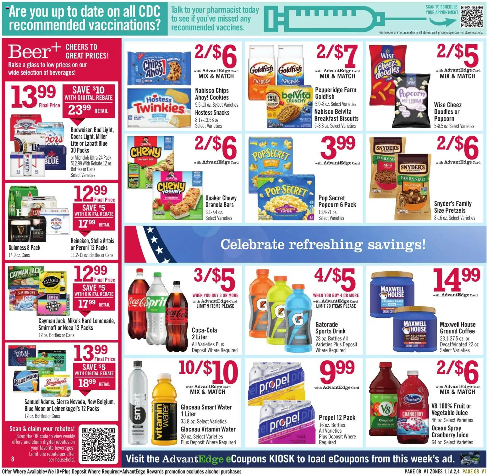Price Chopper - Weekly Ad - valid from 07/05/2026 | Page: 8 | Products: Beer, Chips, Water, Chocolate Chip