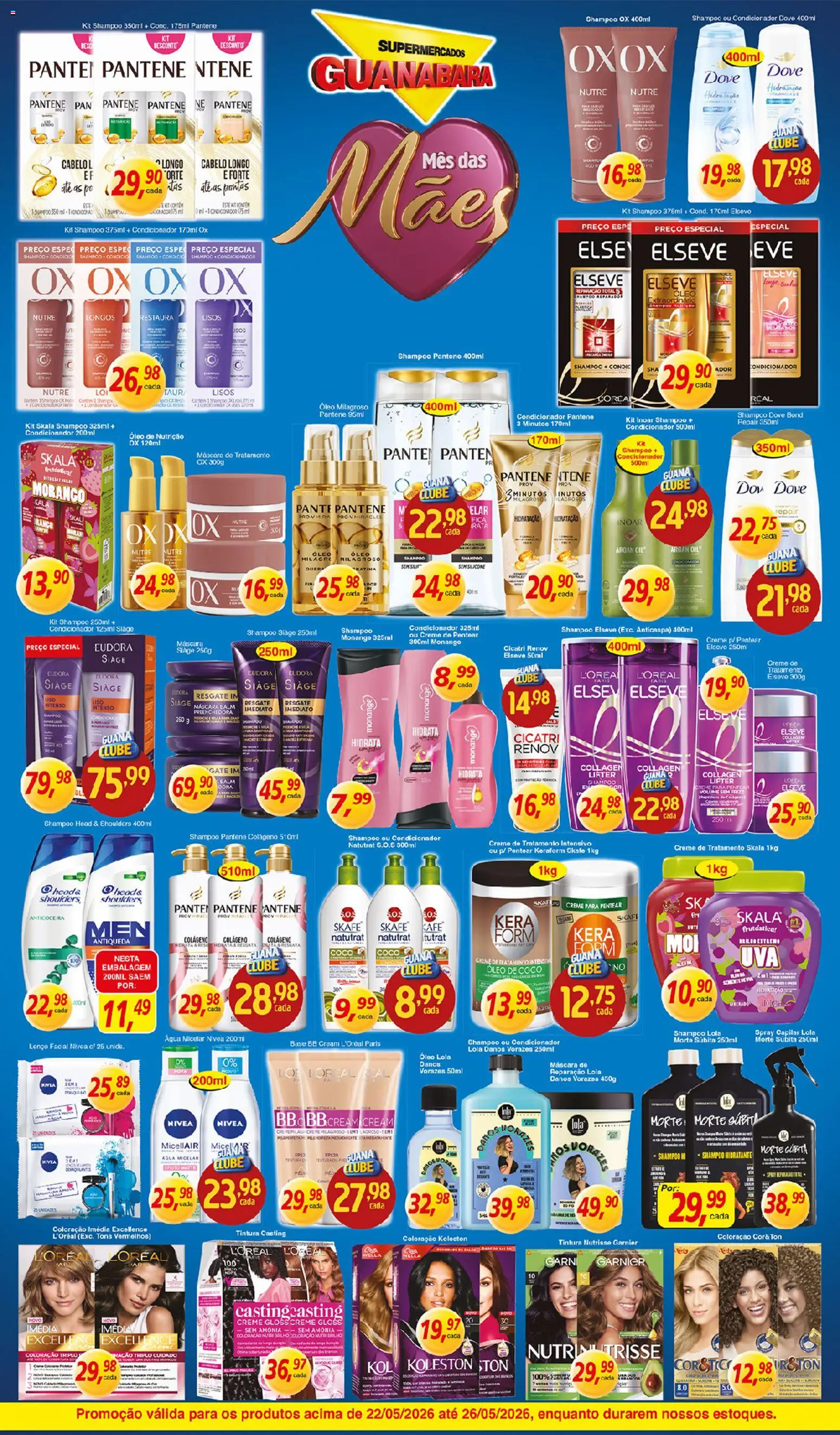 Supermercados Guanabara Folheto - válido de 22.05.2026 | Página: 10 | Produtos: Shampoo, Pó, Base, Creme para pentear