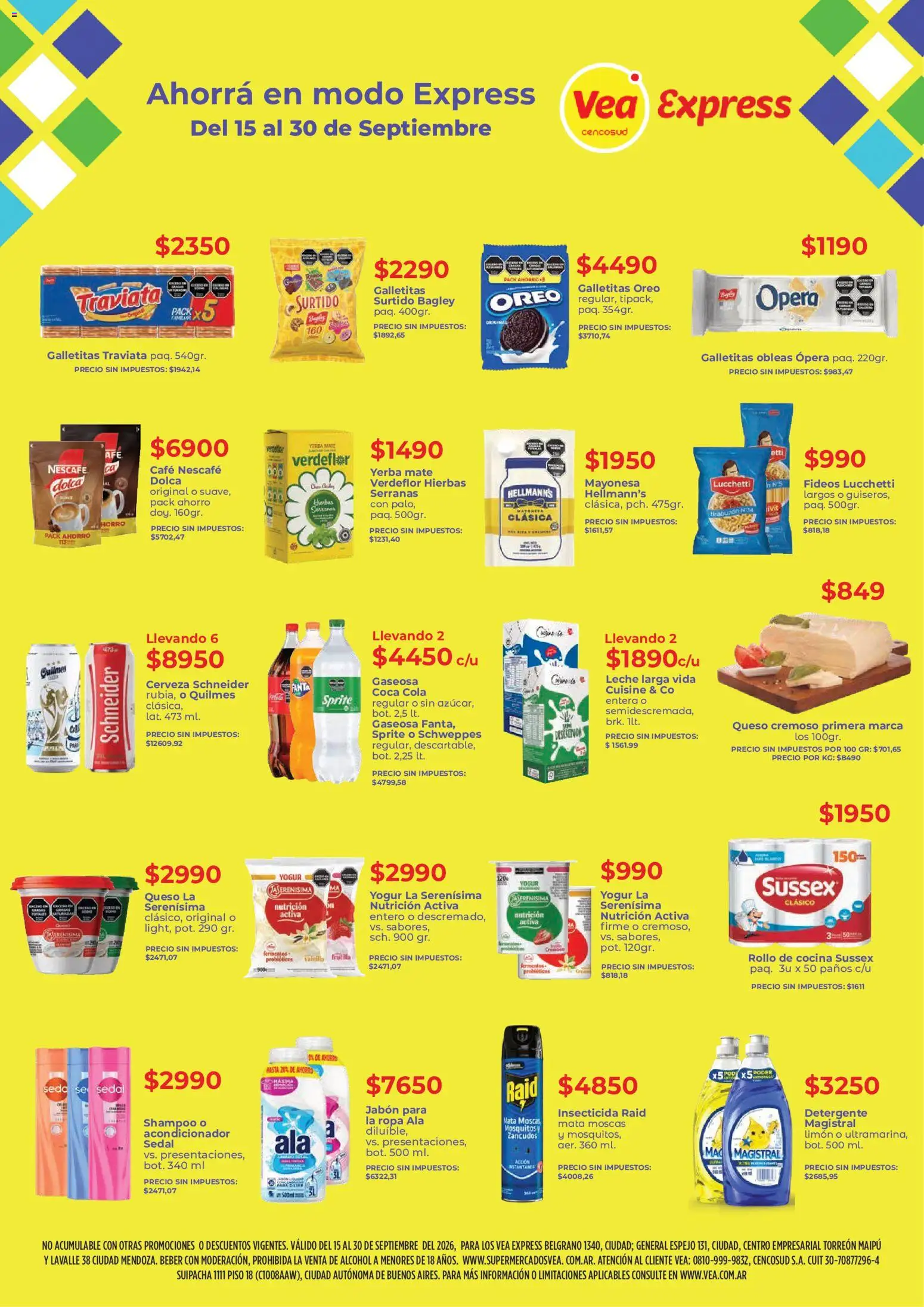 Vea - Express Mendoza │ válido desde el 15/09/2026 | Página: 1 | Productos: Espejo, Gaseosa, Limón, Leche
