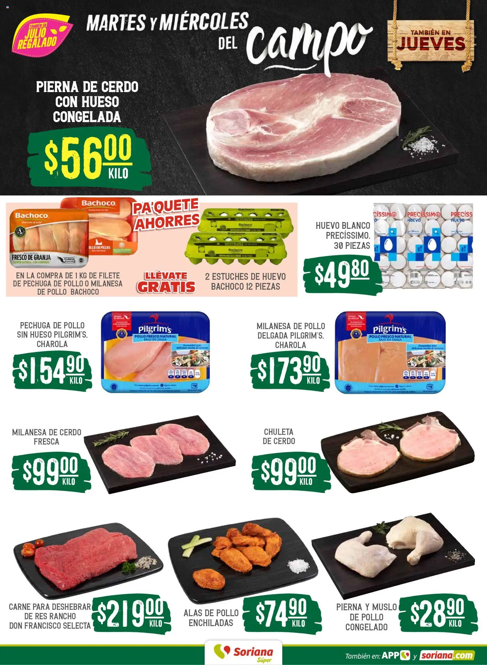 Nuevas ofertas de Soriana válidas en toda la República Mexicana desde el 30/06/2026. ¡Encuentra las mejores ofertas en Soriana Martes y Miércoles del Campo Súper: Saltillo y Torreón! | Página: 4 | Productos: Pollo, Milanesa, Huevo, Res
