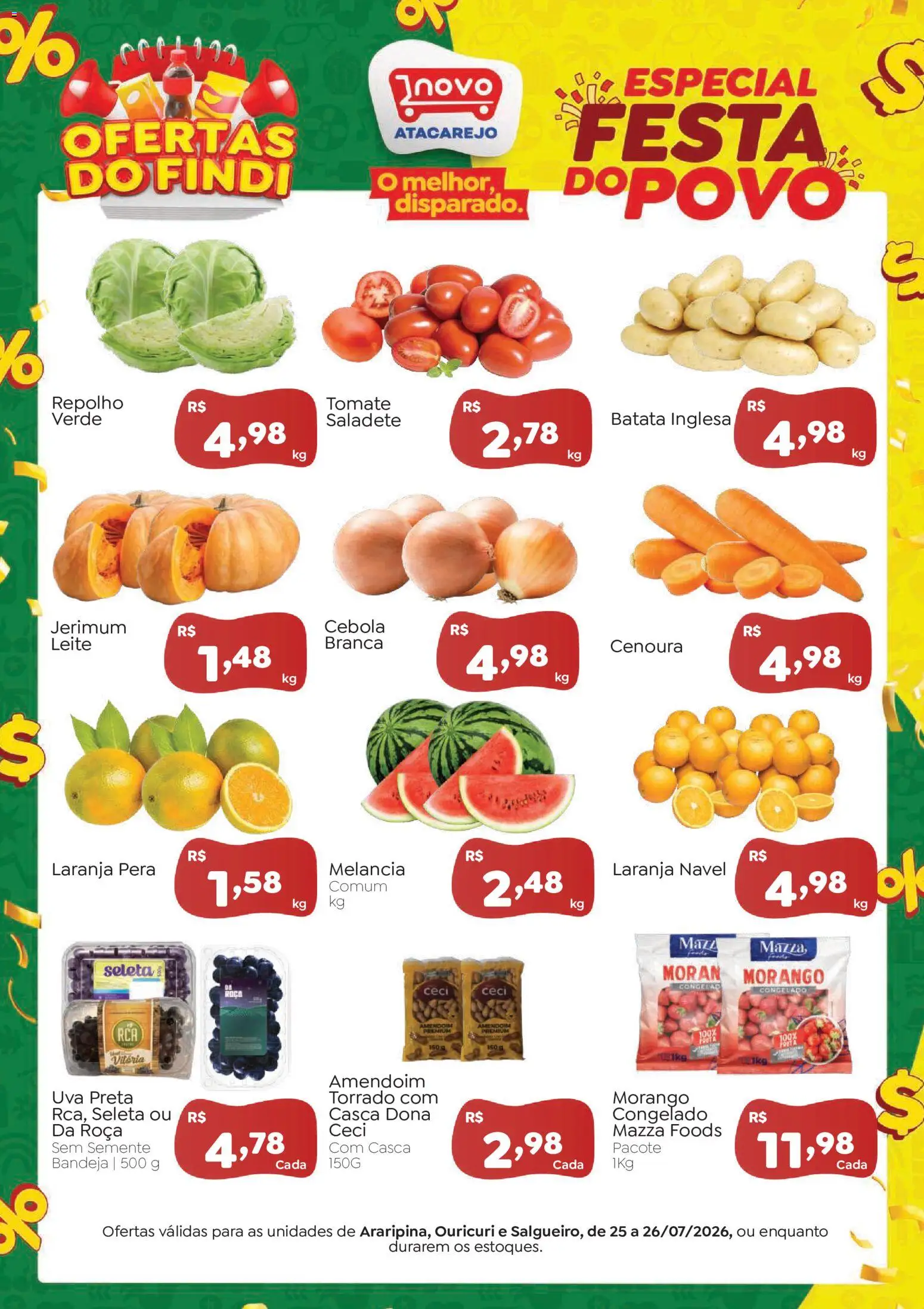 Novo Atacarejo Folheto - válido de 25/07/2026 | Página: 1 | Produtos: Pera, Amendoim, Leite, Bandeja