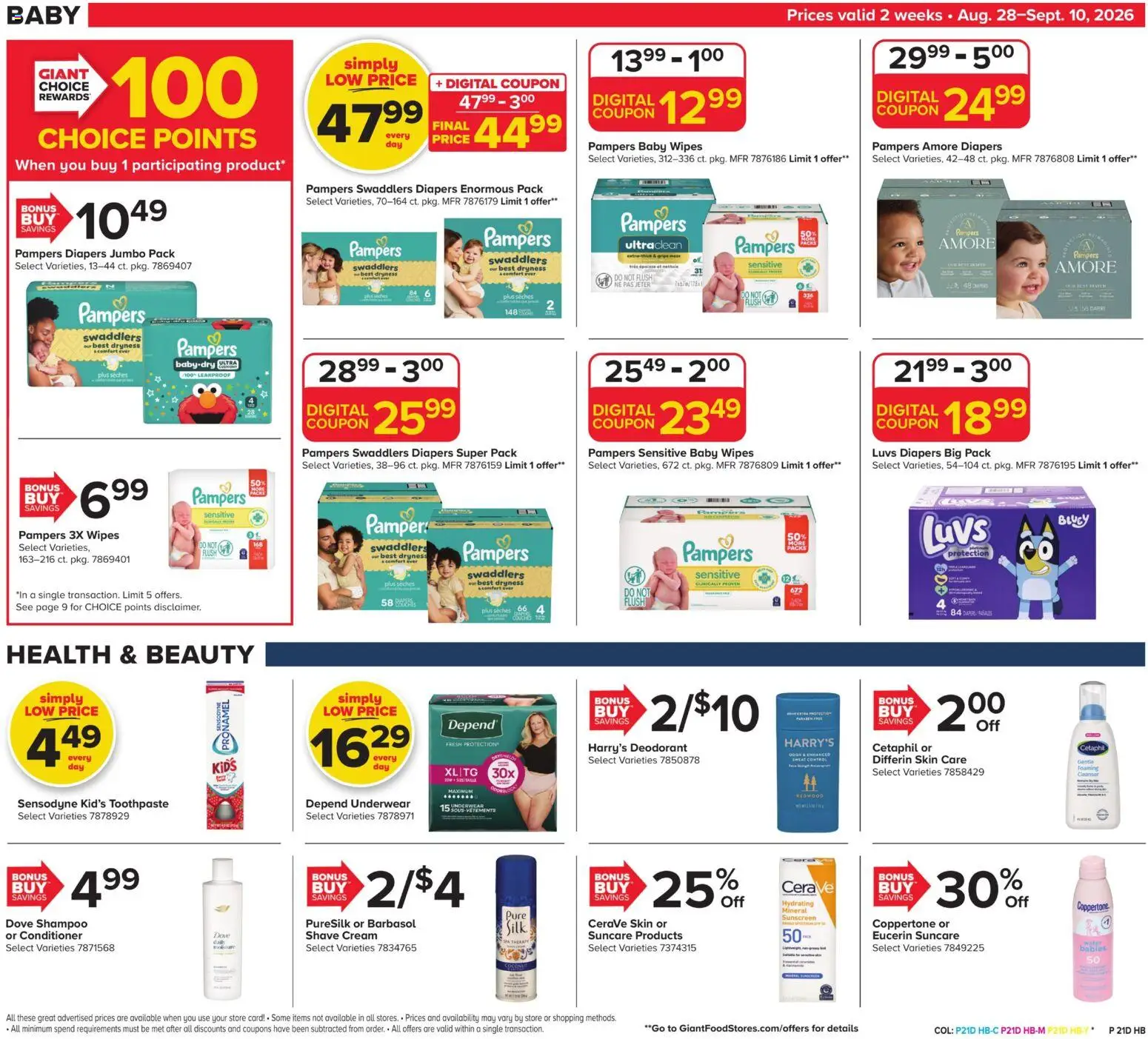 Giant Weekly Ad - valid from 08/28/2026 | Page: 26 | Products: Diapers, Shampoo, Toothpaste, Underwear