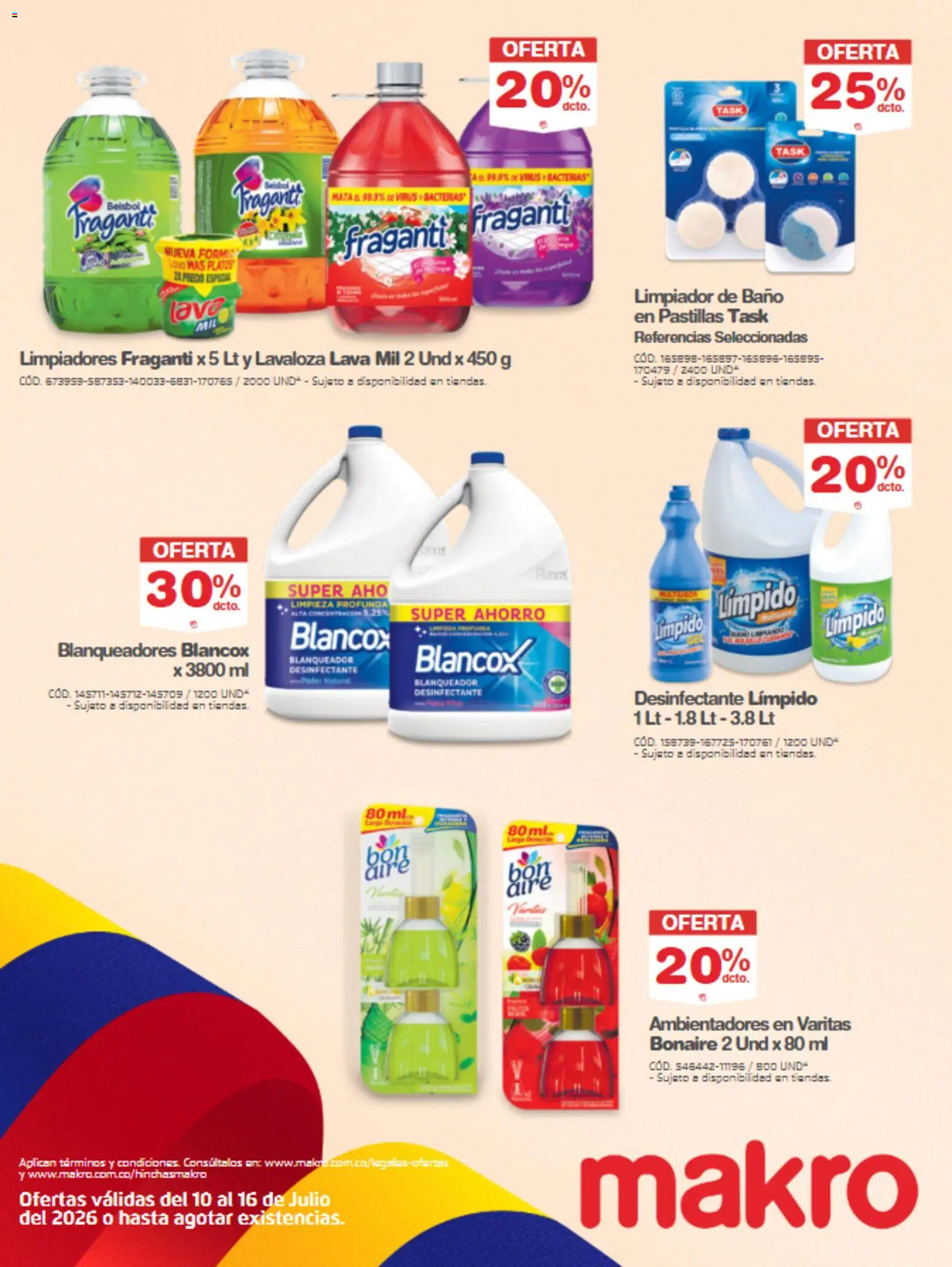 Makro revista - valida desde el 10/07/2026 | Página: 8 | Productos: Blanqueador, Baño, Platos, Desinfectante