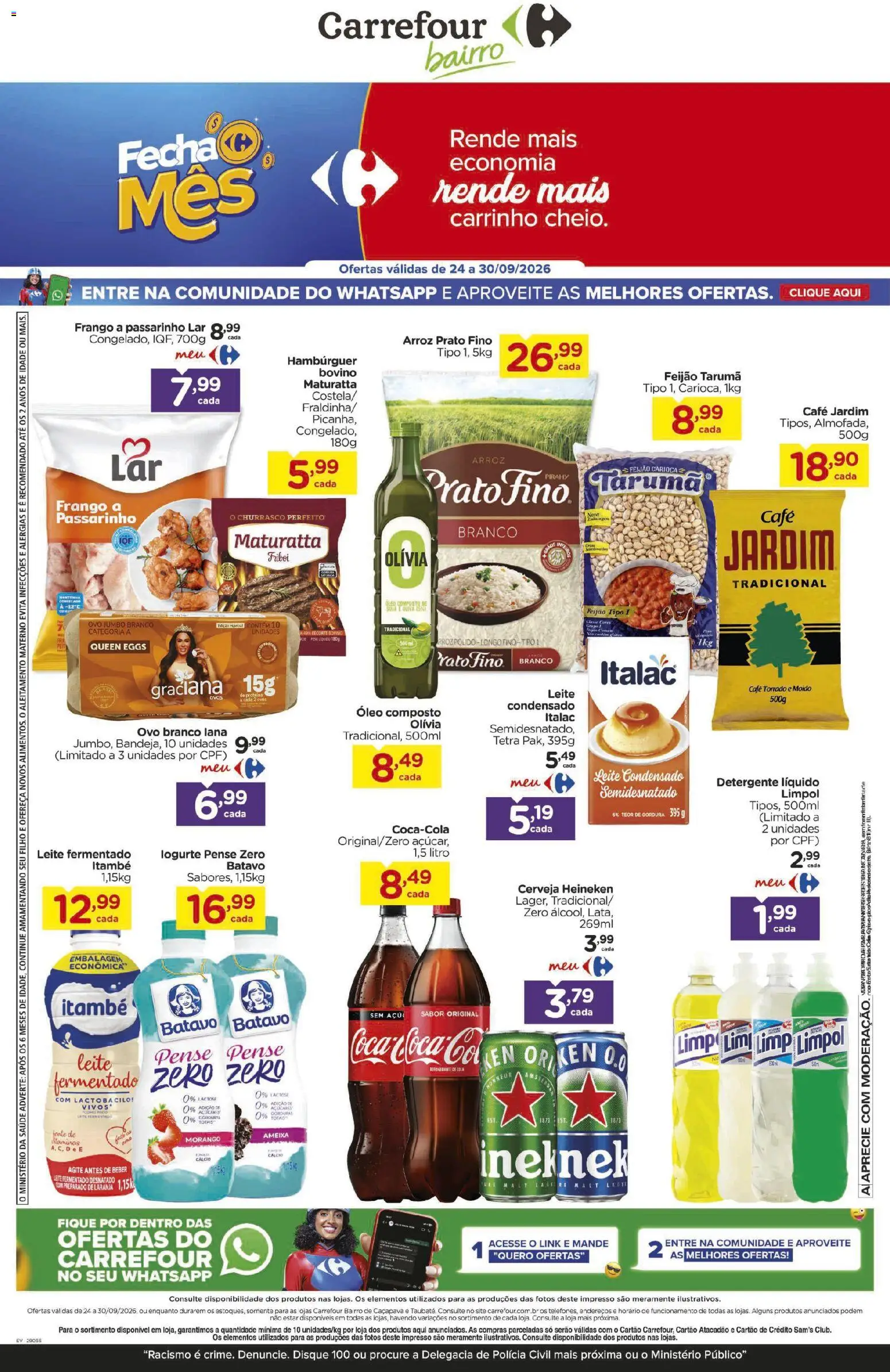 Carrefour Bairro Folheto - válido de 24/09/2026 | Página: 1 | Produtos: Óleo, Carrinho, Hambúrguer, Ameixa