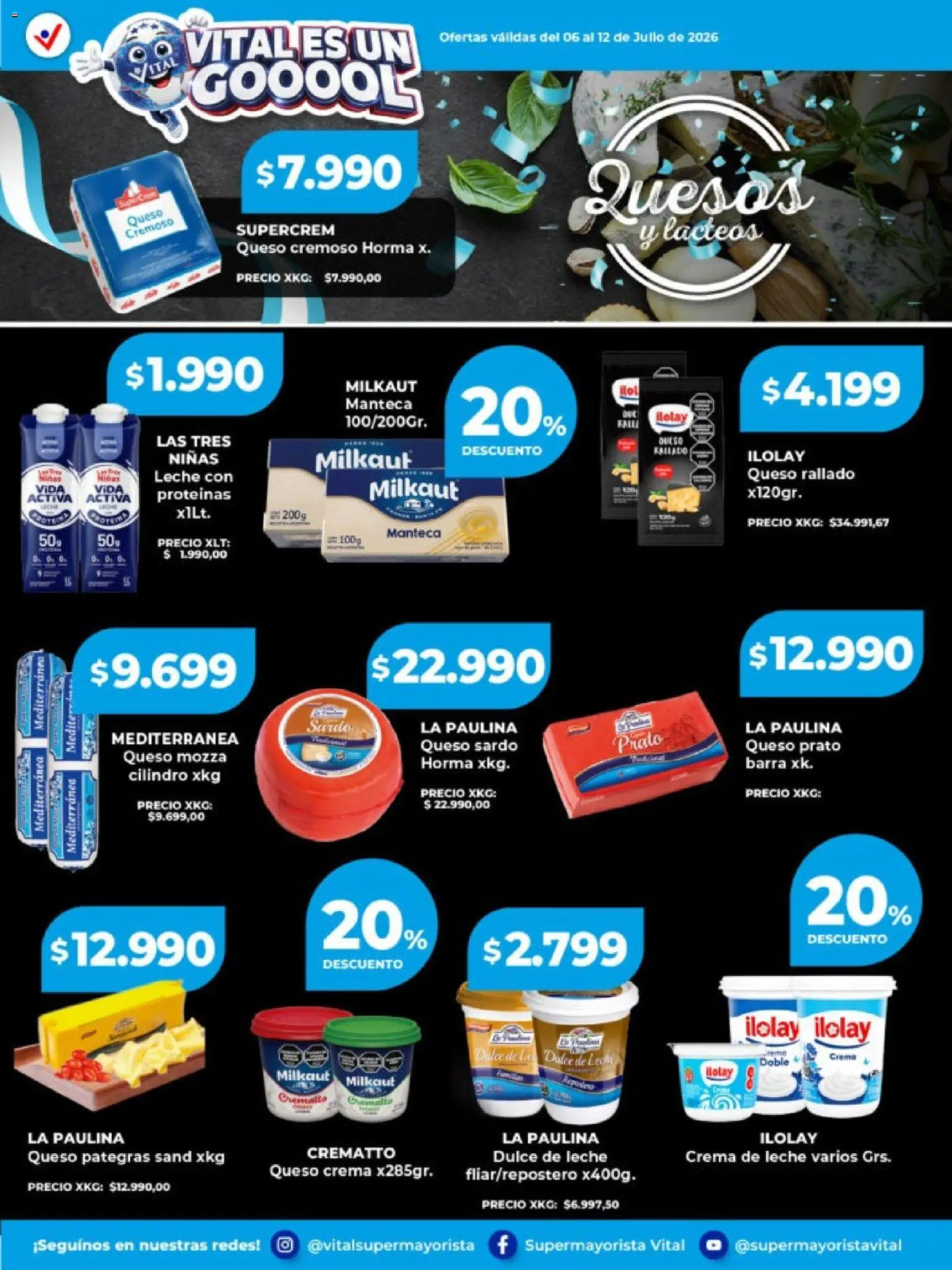 Vital - Especial de frescos │ válido desde el 06/07/2026 | Página: 4 | Productos: Queso crema, Leche, Manteca, Crema