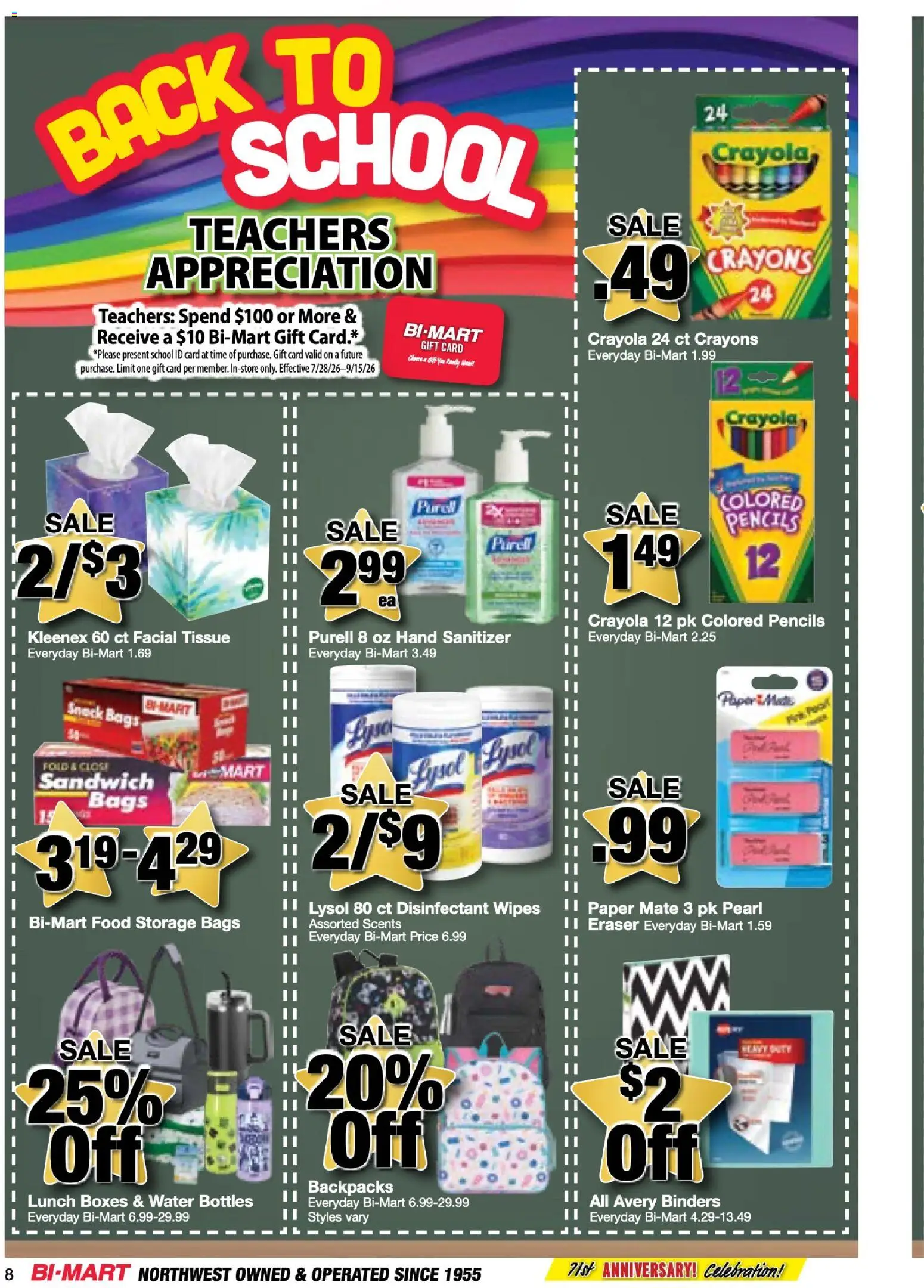 Bi-Mart Membership Saving Book - valid from 08/25/2026 | Page: 8 | Products: Eraser, Hand sanitizer, Water