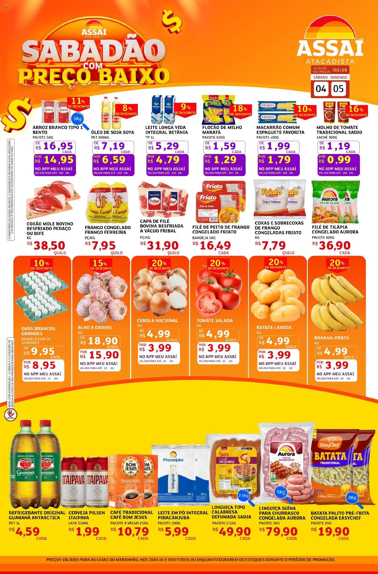 Assaí Atacadista Folheto - válido de 04/07/2026 | Página: 1 | Produtos: Leite, Salada, Bandeja, Frango