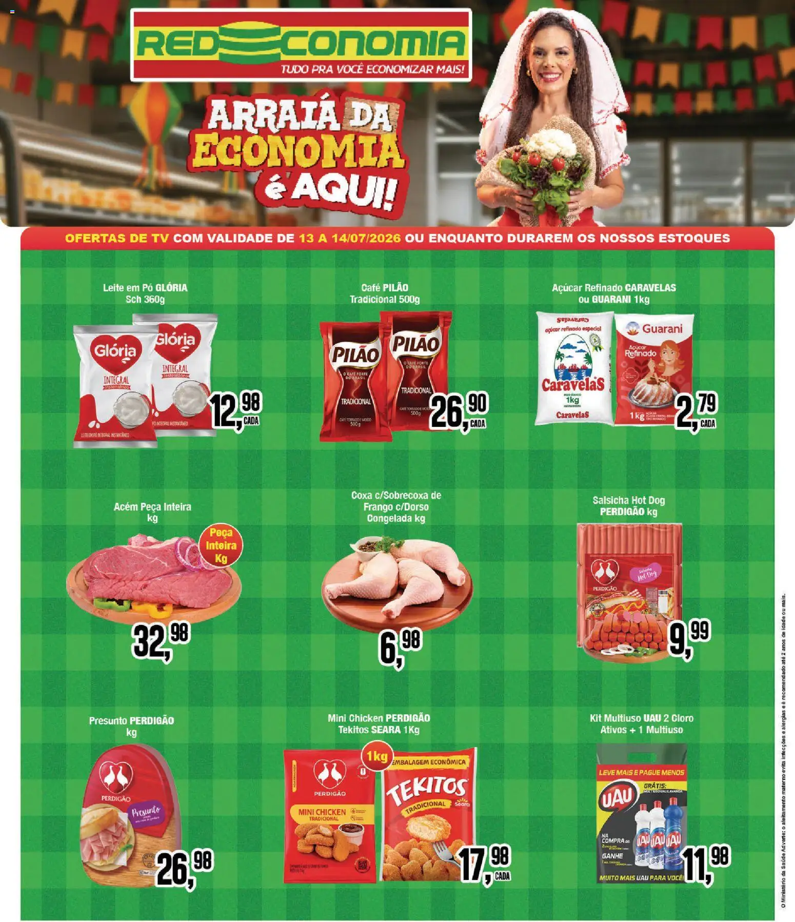 RedEconomia Folheto - válido de 13/07/2026 | Página: 1 | Produtos: Cloro, Presunto, Tv, Açúcar