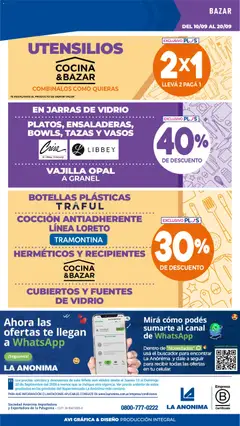Vista previa La Anonima catálogo válido desde el 10/09/2026 | Página: 32 | Productos: Cocina, Vajilla, Té, Vasos
