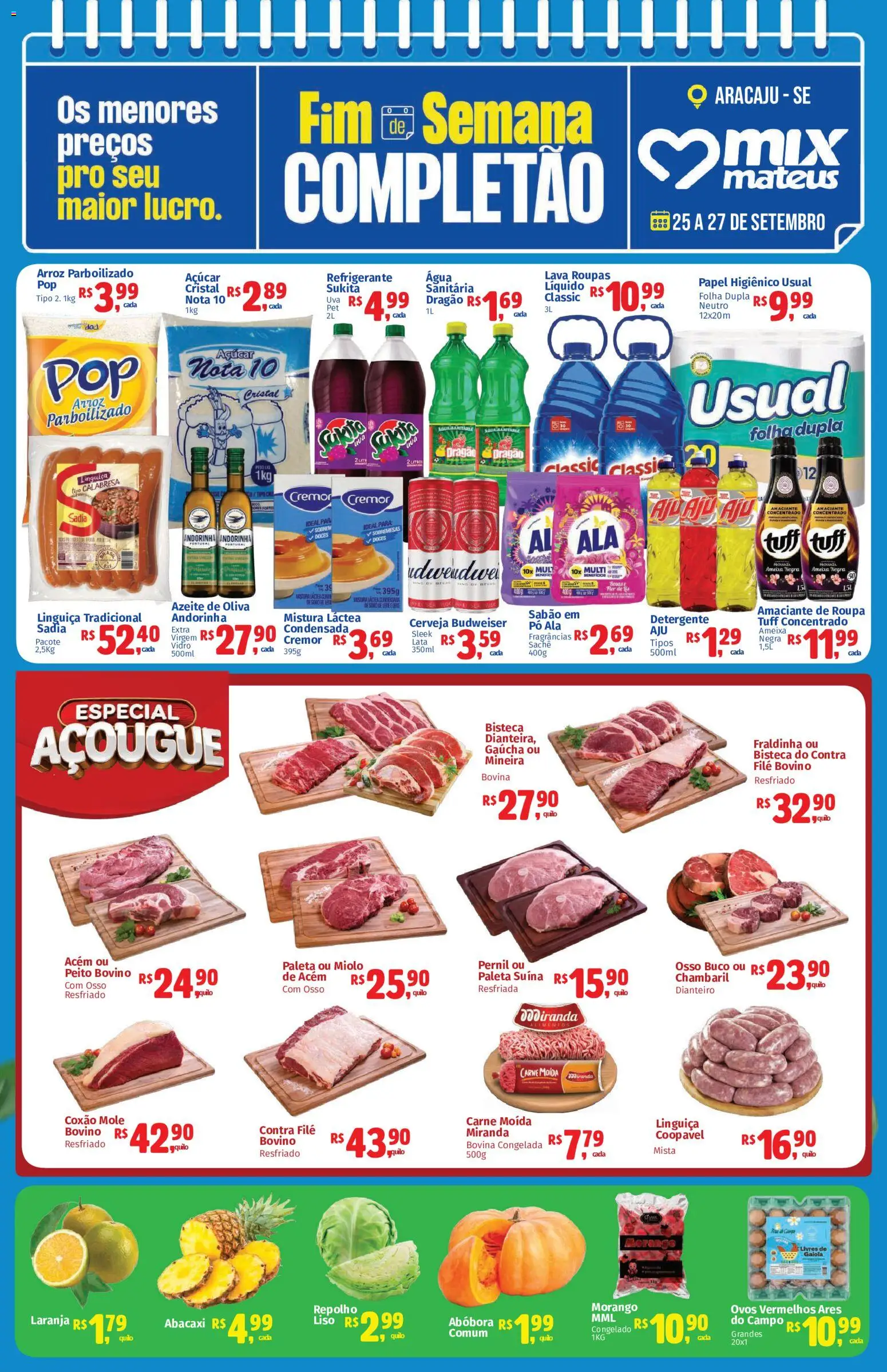 Mateus Folheto - válido de 25/09/2026 | Página: 1 | Produtos: Coxão mole, Fraldinha, Pernil, Carne