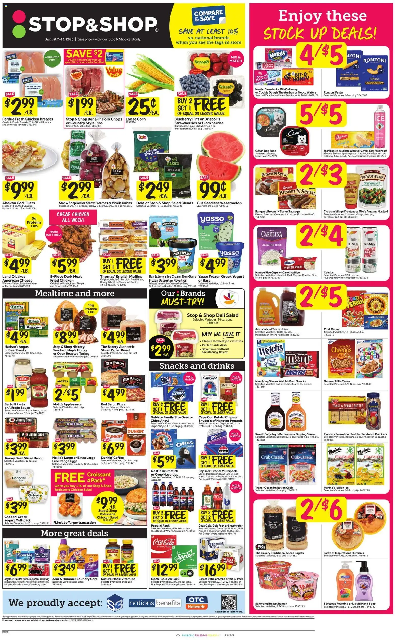 Stop & Shop Weekly Circular - CT - valid from 08/07/2026 | Page: 1 | Products: Almonds, Sugar, Drumsticks, Peanut butter
