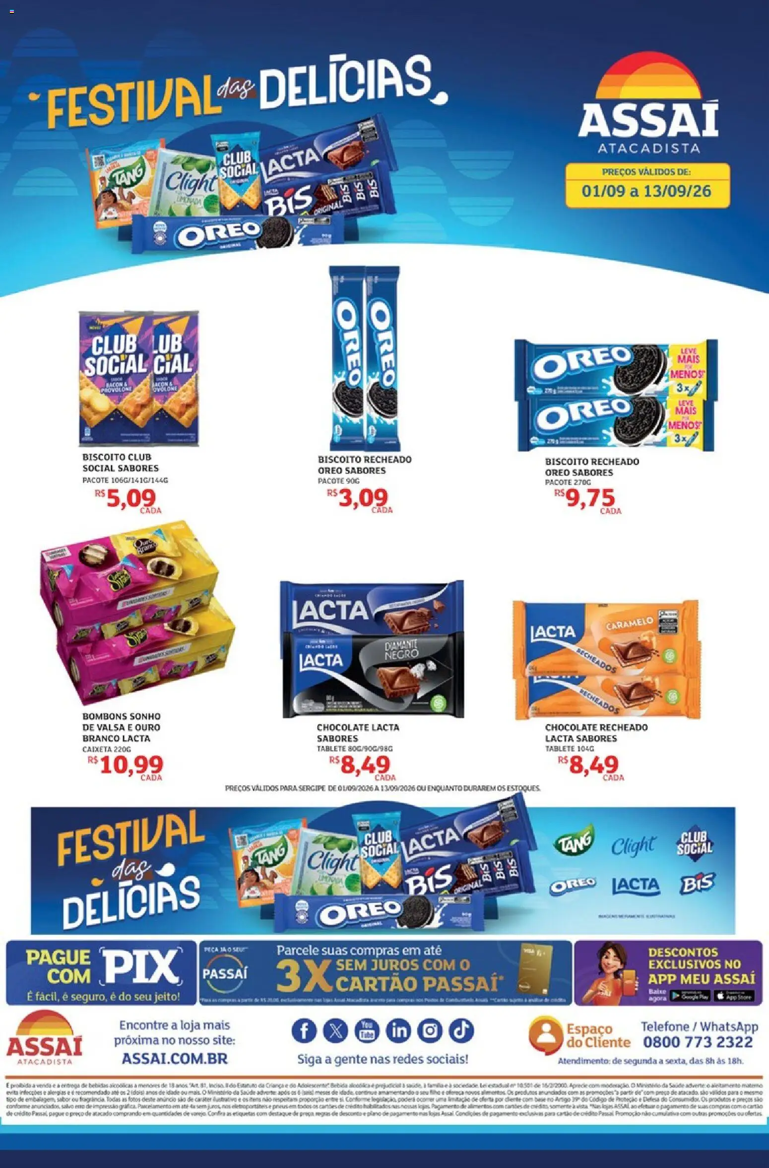 Assaí Atacadista Folheto - válido de 01/09/2026 | Página: 1 | Produtos: Biscoito, Sonho, Chocolate, Bebida
