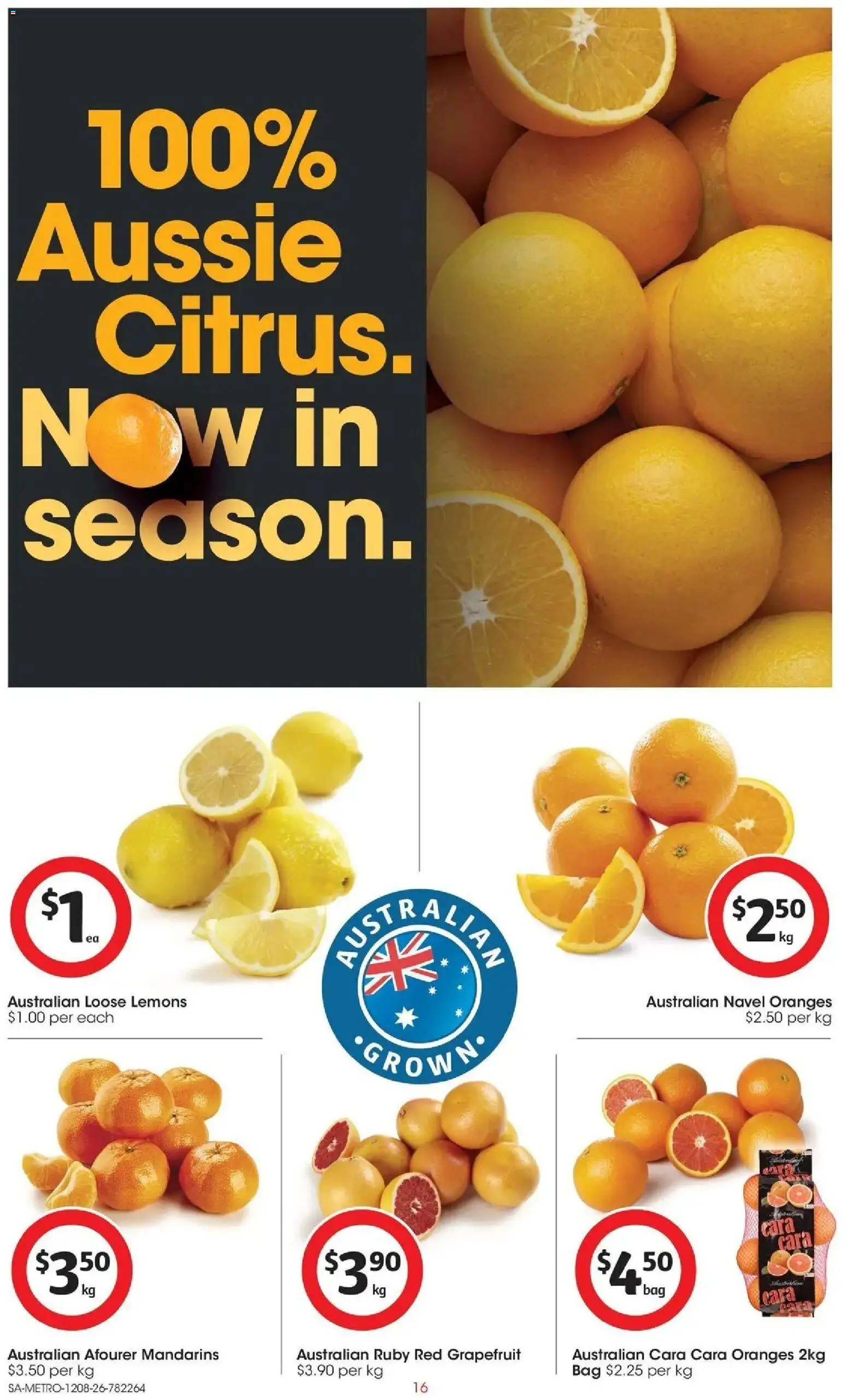 Coles catalogue - valid from 12/08/2026 | Page: 16 | Products: Oranges, Mandarins, Grapefruit, Lemons