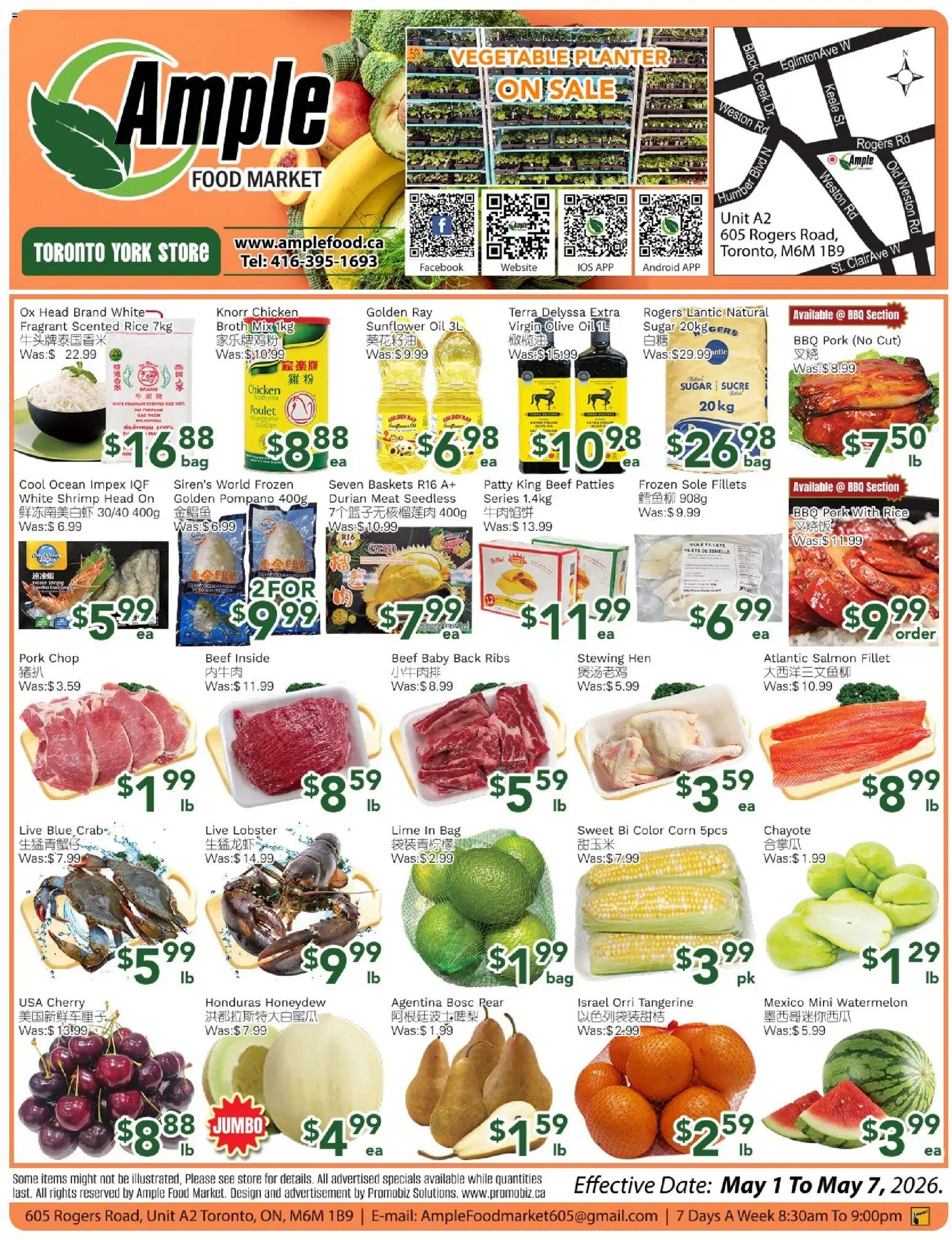 Ample Food Market flyer valid from 01.05.2026 | Page: 1 | Products: Rice, Bag, Oil, Pork