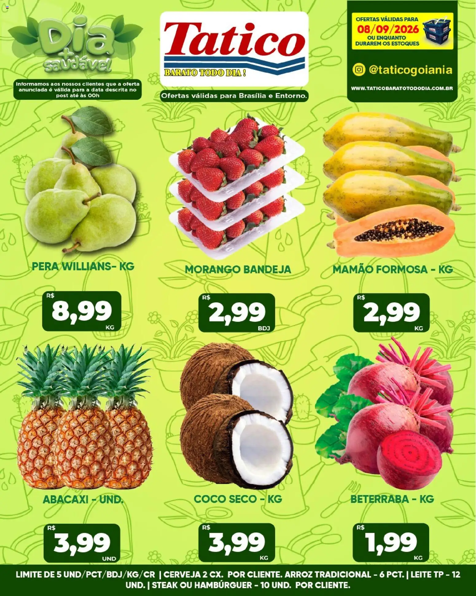 Tatico Folheto - válido de 08/09/2026 | Página: 20 | Produtos: Coco, Beterraba, Hambúrguer, Bandeja