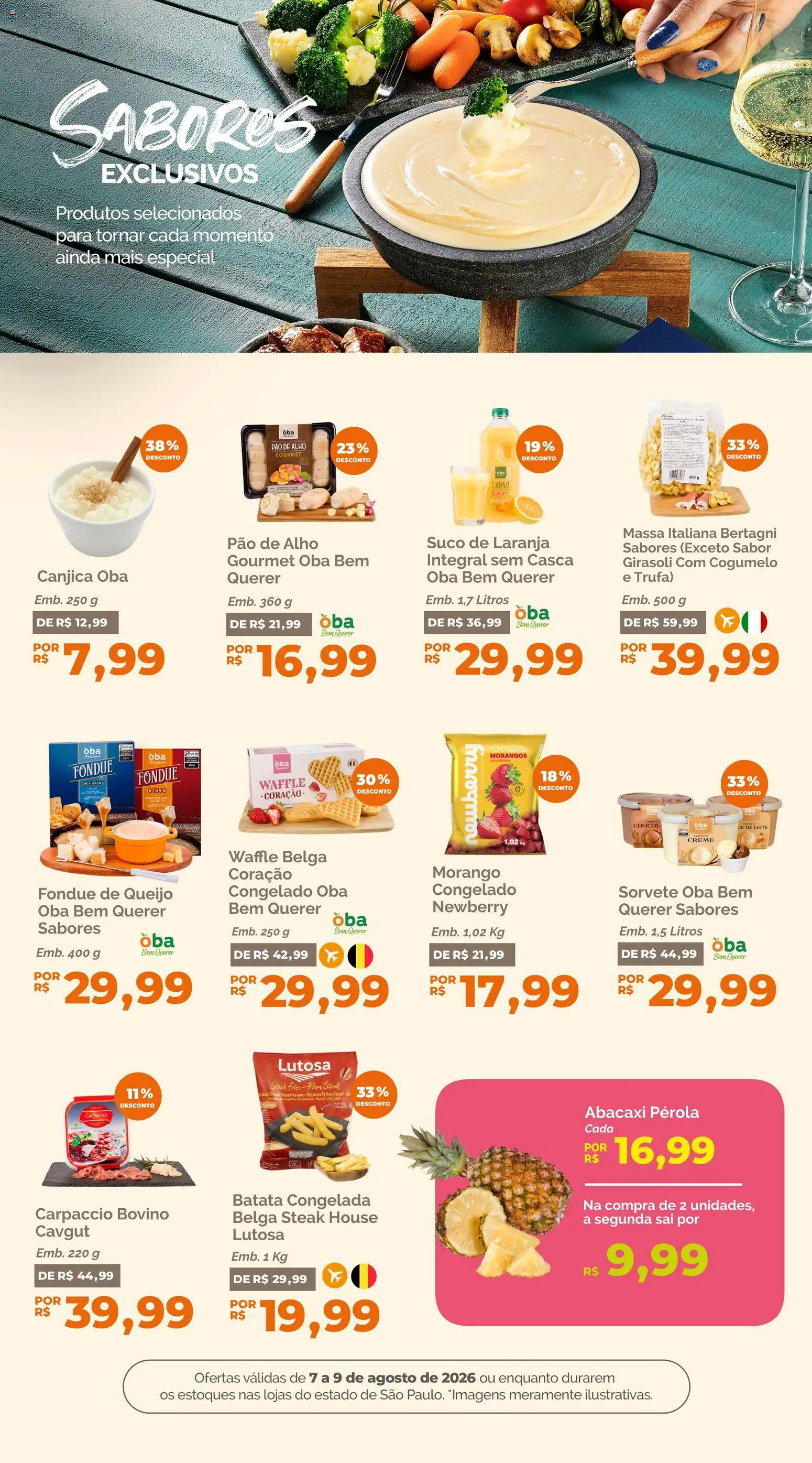 Oba Hortifruti Folheto - válido de 07/08/2026 | Página: 9 | Produtos: Alho, Steak, Morangos, Sorvete