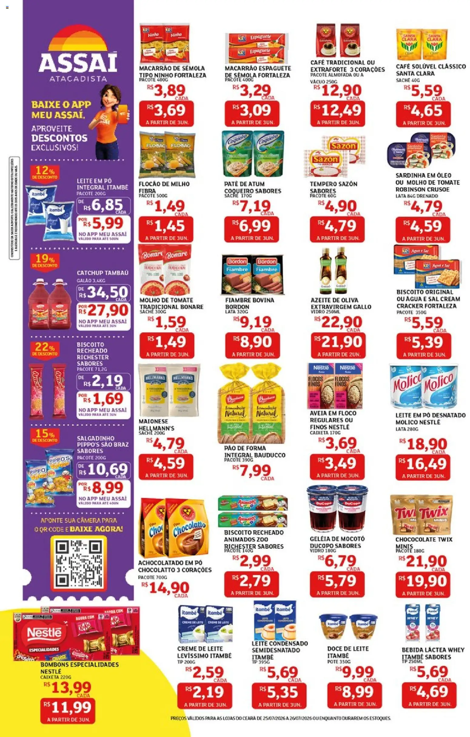Assaí Atacadista Folheto - válido de 25/07/2026 | Página: 2 | Produtos: Leite, Macarrão, Flocos, Sal