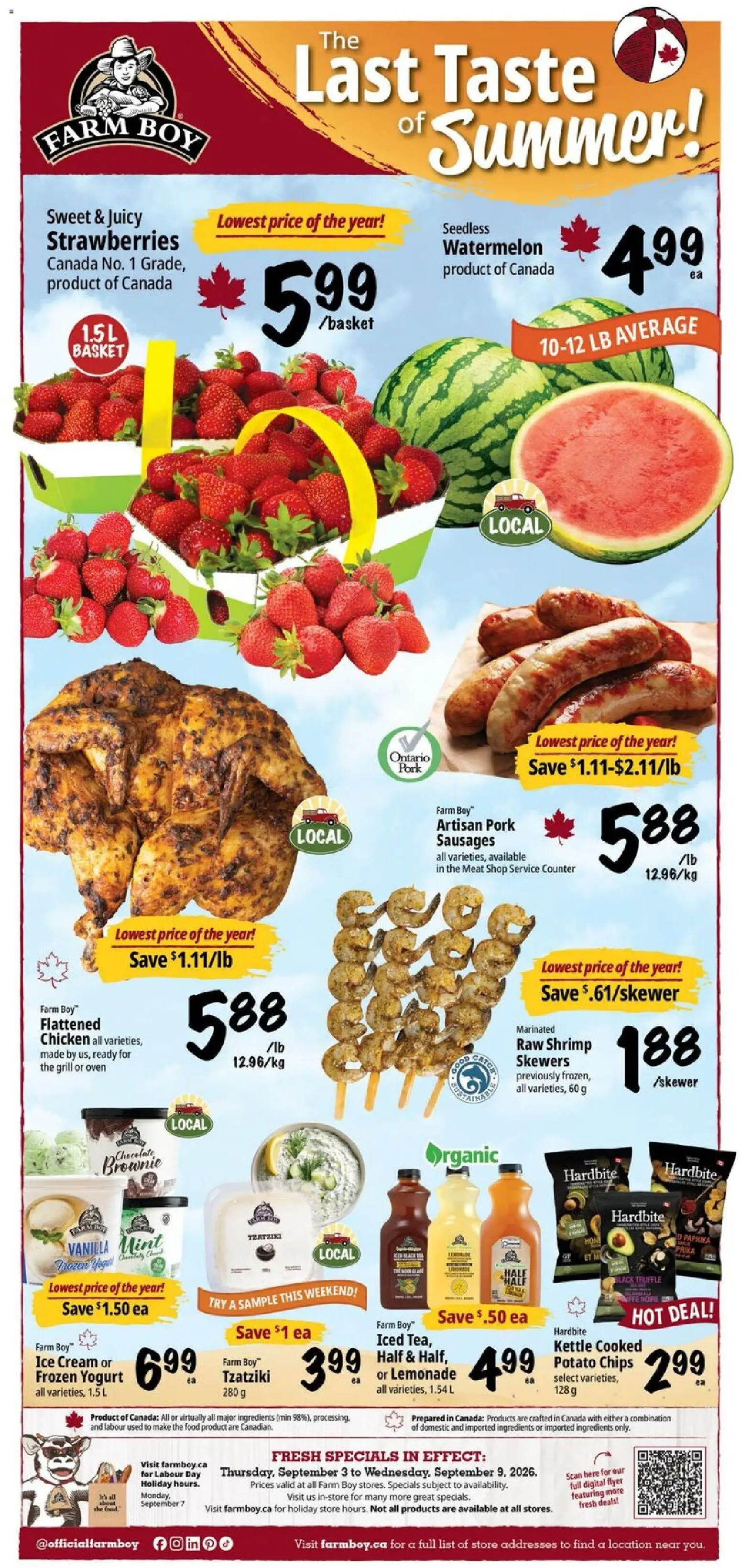 Farm Boy flyer valid from Sep 3, 2026 | Page: 1 | Products: Strawberries, Cream, Oven, Chicken