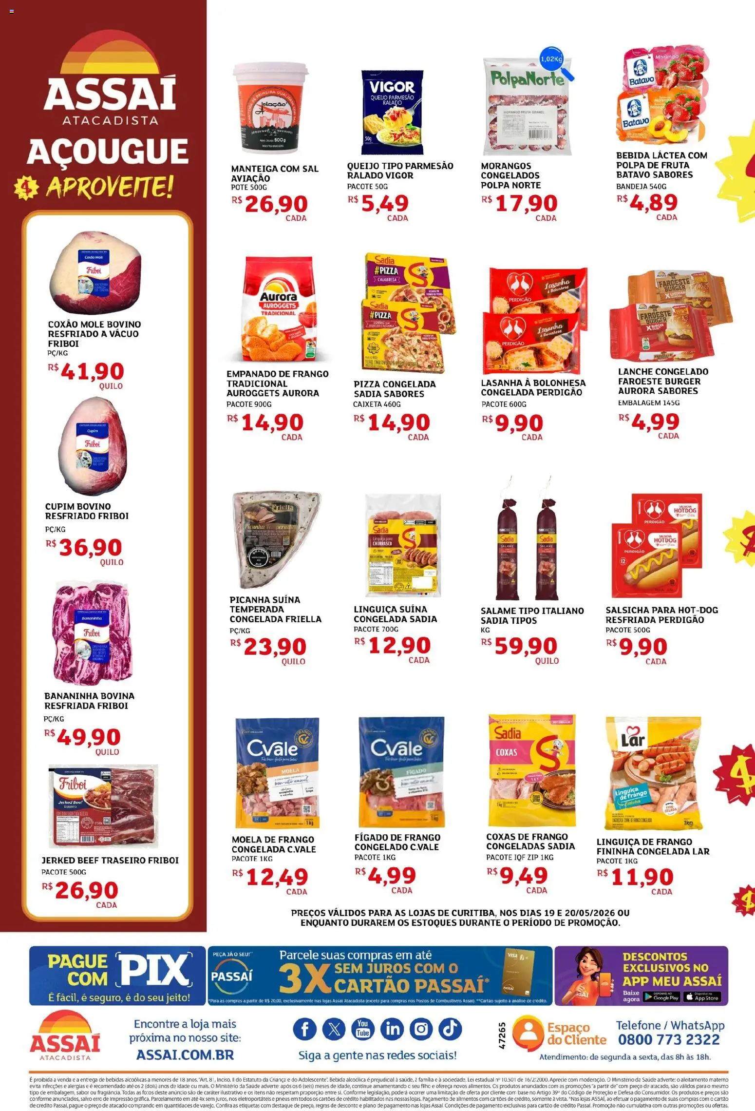 Assaí Atacadista Folheto - válido de 19.05.2026 | Página: 2 | Produtos: Salsicha, Manteiga, Lasanha, Bebida