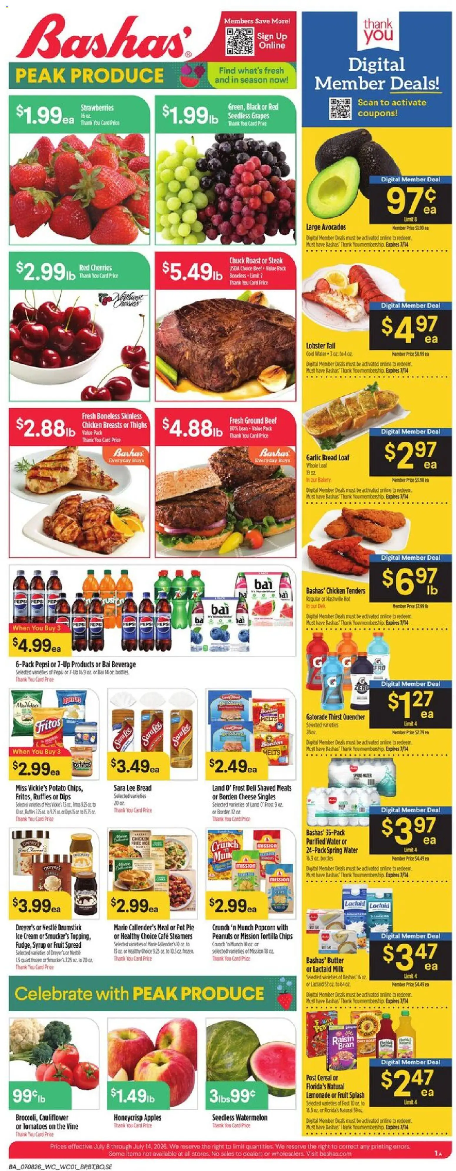 Basha's Weekly Ad - valid from 07/08/2026 | Page: 1 | Products: Apples, Beef, Cream, Garlic