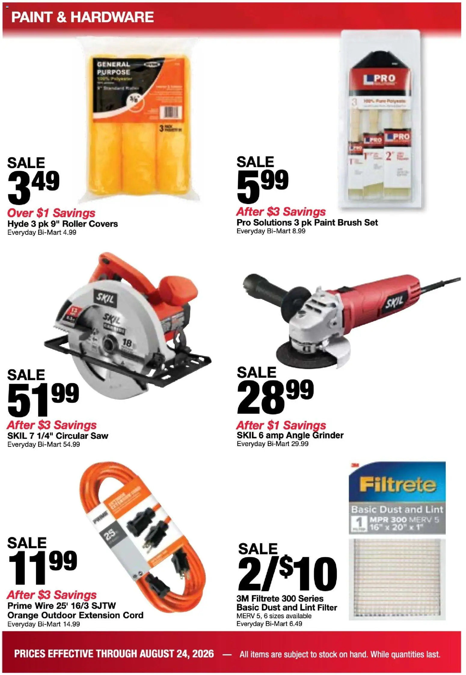 Bi-Mart Weekly Ad - valid from 08/18/2026 | Page: 16 | Products: Wire, Brush, Circular Saw, Grinder