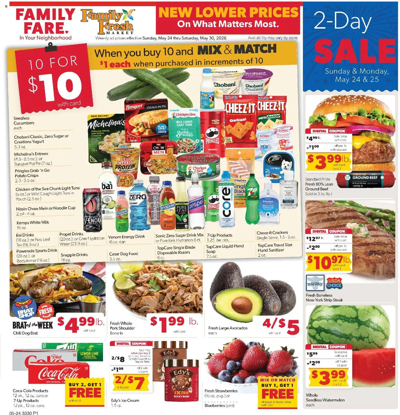 Family Fare Weekly Ad - MN - valid from 24.05.2026 | Page: 1 | Products: Sour cream, Beef, Lime, Blueberries