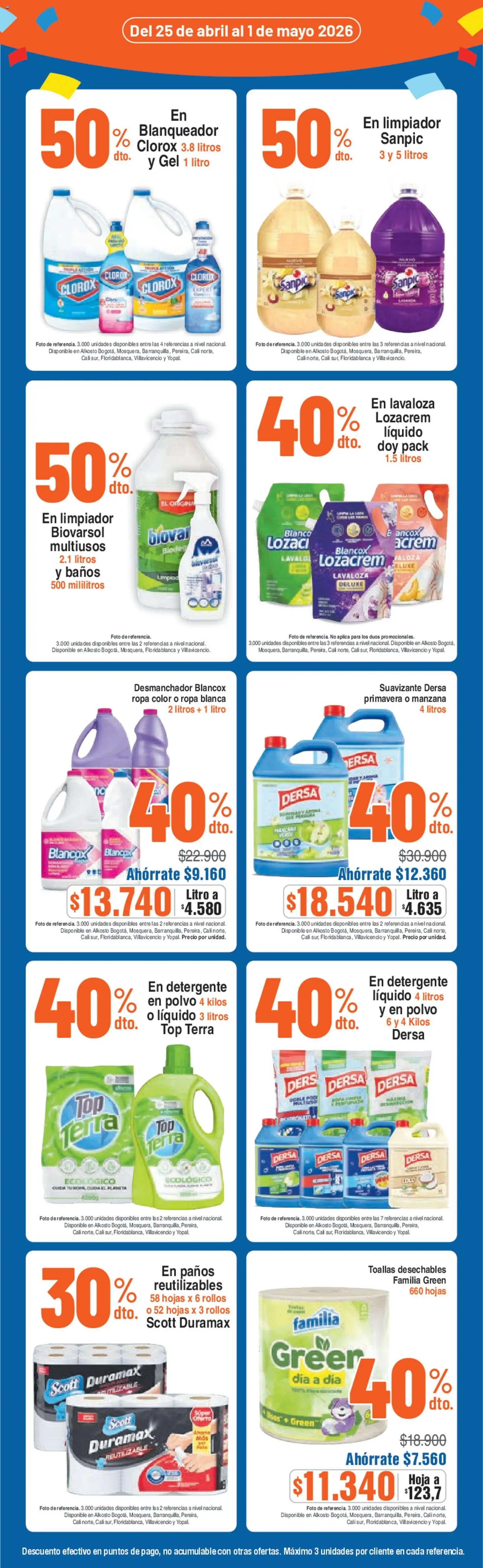 Alkosto revista - valida desde el 25.04.2026 | Página: 6 | Productos: Blanqueador, Manzana, Toallas, Polvo